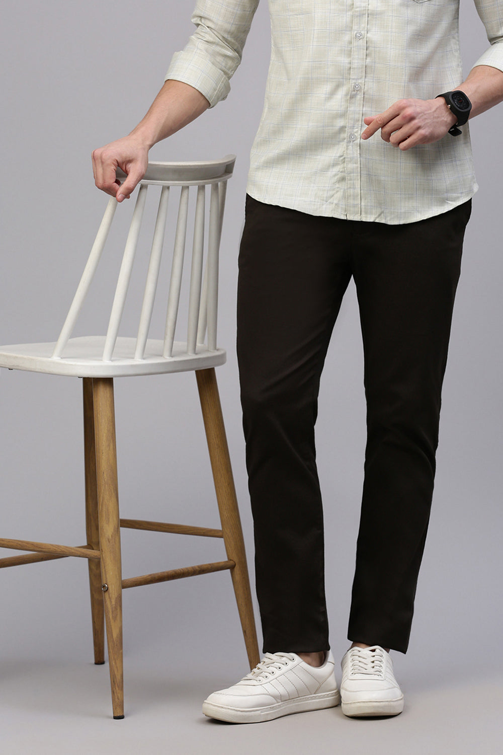 Classic Polo Men's Dark Olive Moderate Fit Solid Trouser | TQ1-CL-21 D-OLV-MF-LY