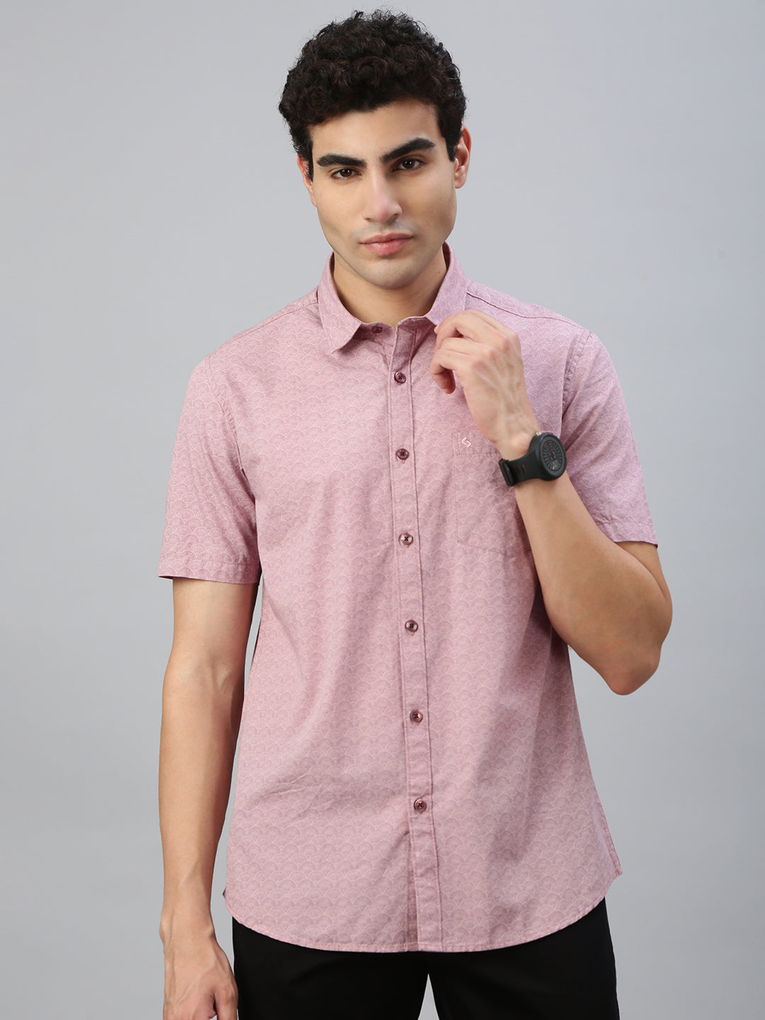 Classic Polo Men's Half Sleeve Lt.Pink Polo Neck Slim Fit All Over Print Shirt||SP2-CL-79 A-HS-PRT-SF