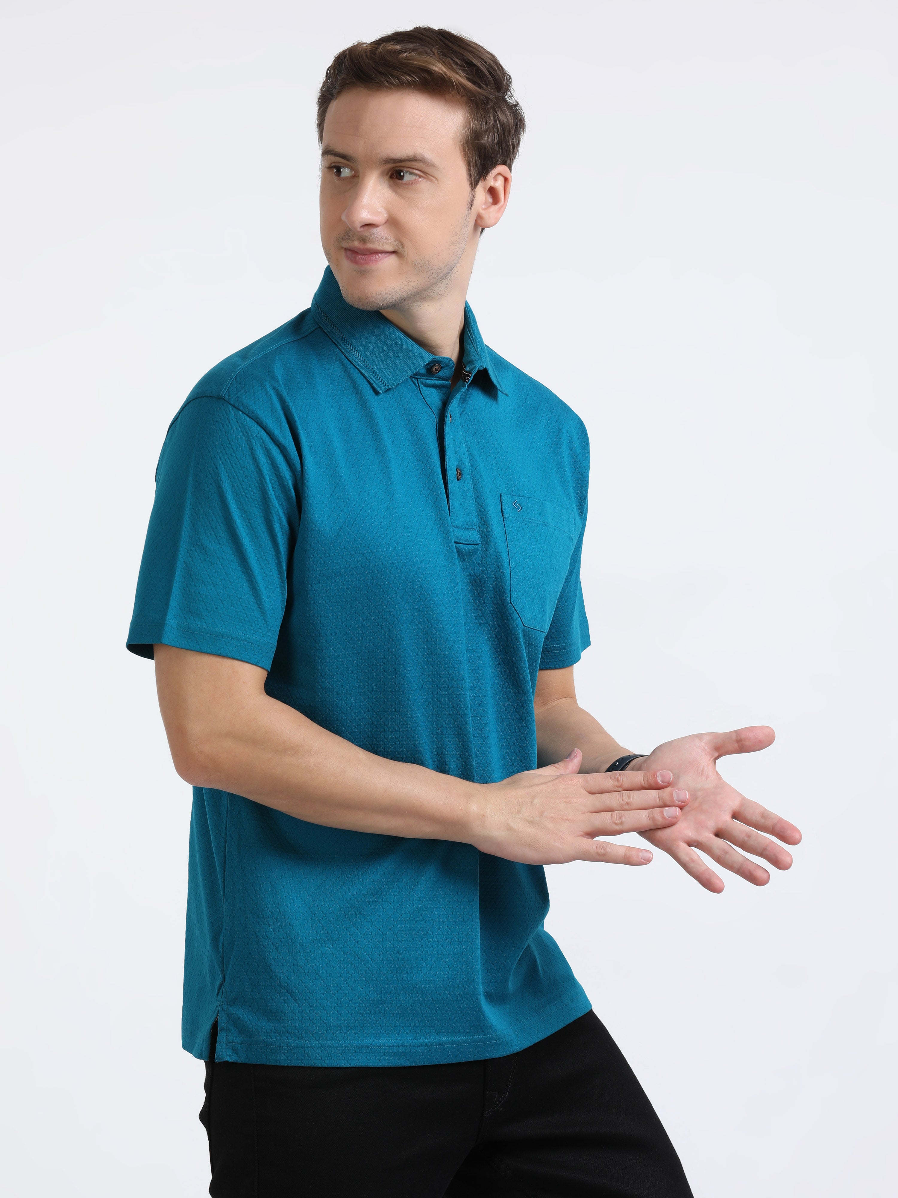 Classic Polo Mens Cotton Half Sleeves Printed Authentic Fit Polo Neck Black Color T-Shirt | Rare - 03 B Af P