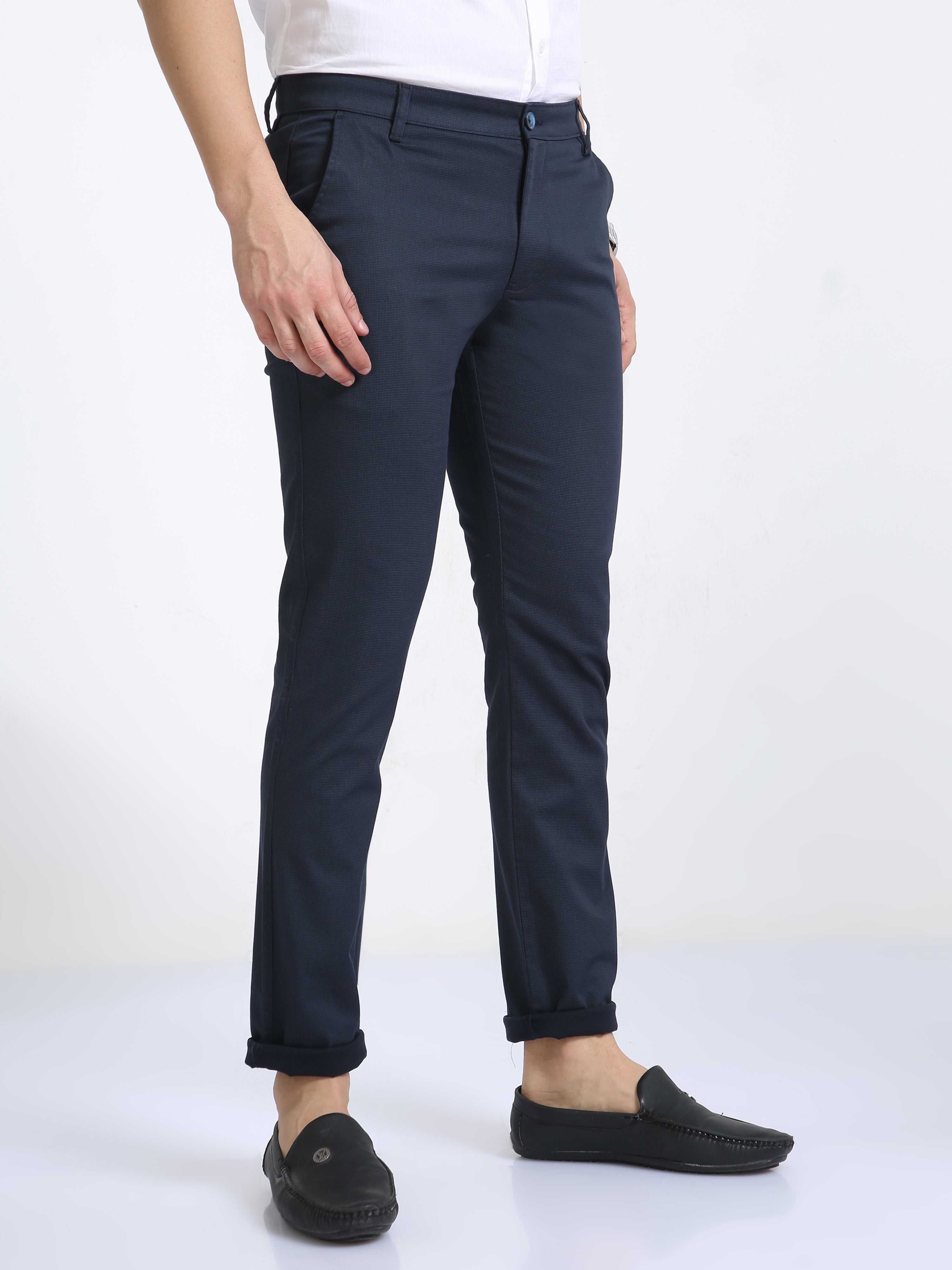 Classic Polo Mens Moderate Fit Solid Navy Color Trousers | To2-21 B-Nvy-Mf-Ly