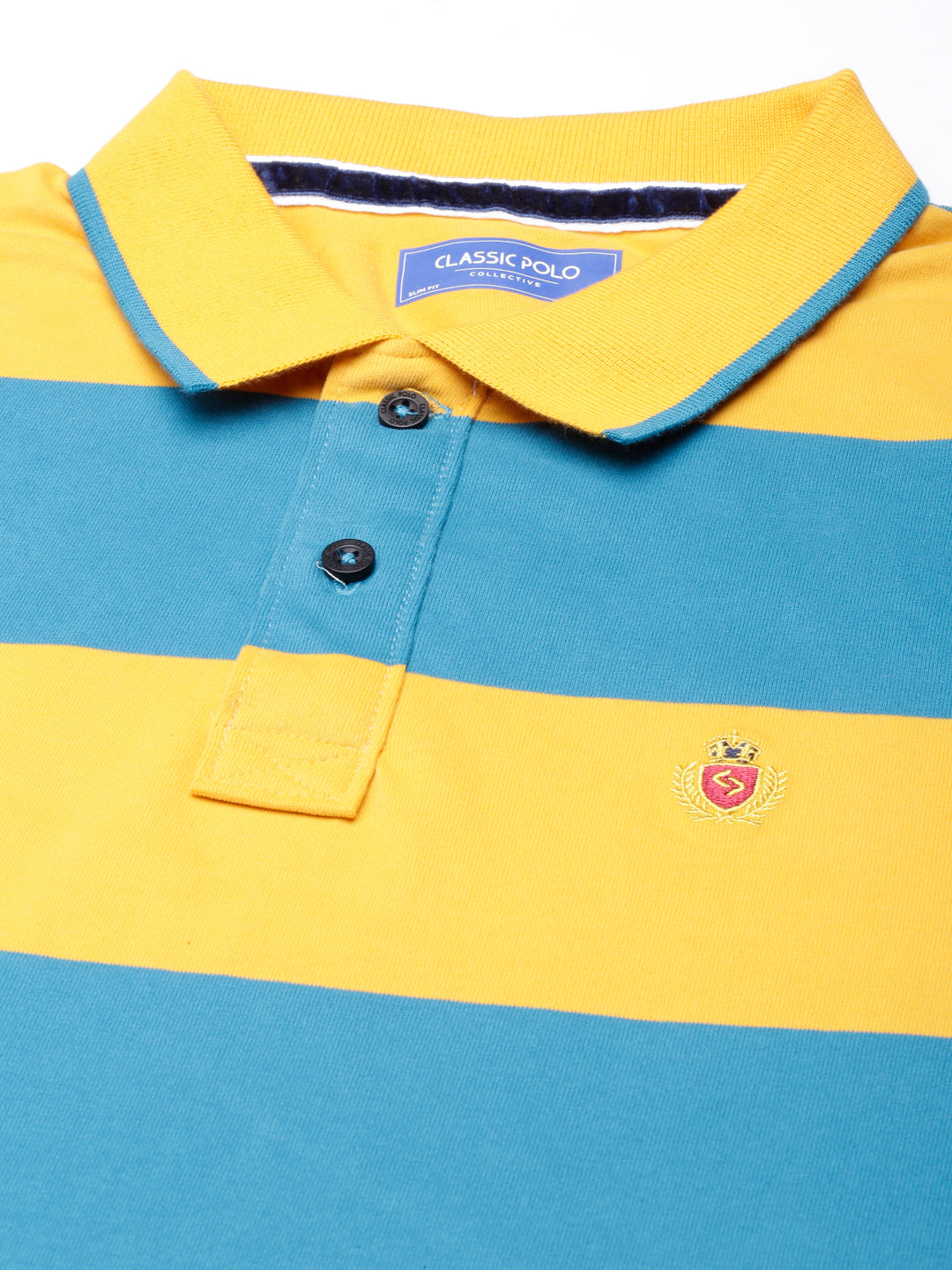 Classic Polo Mens Striped Yellow/Blue Polo Neck Slim Fit T-Shirt | CPEG - 324 A SF P