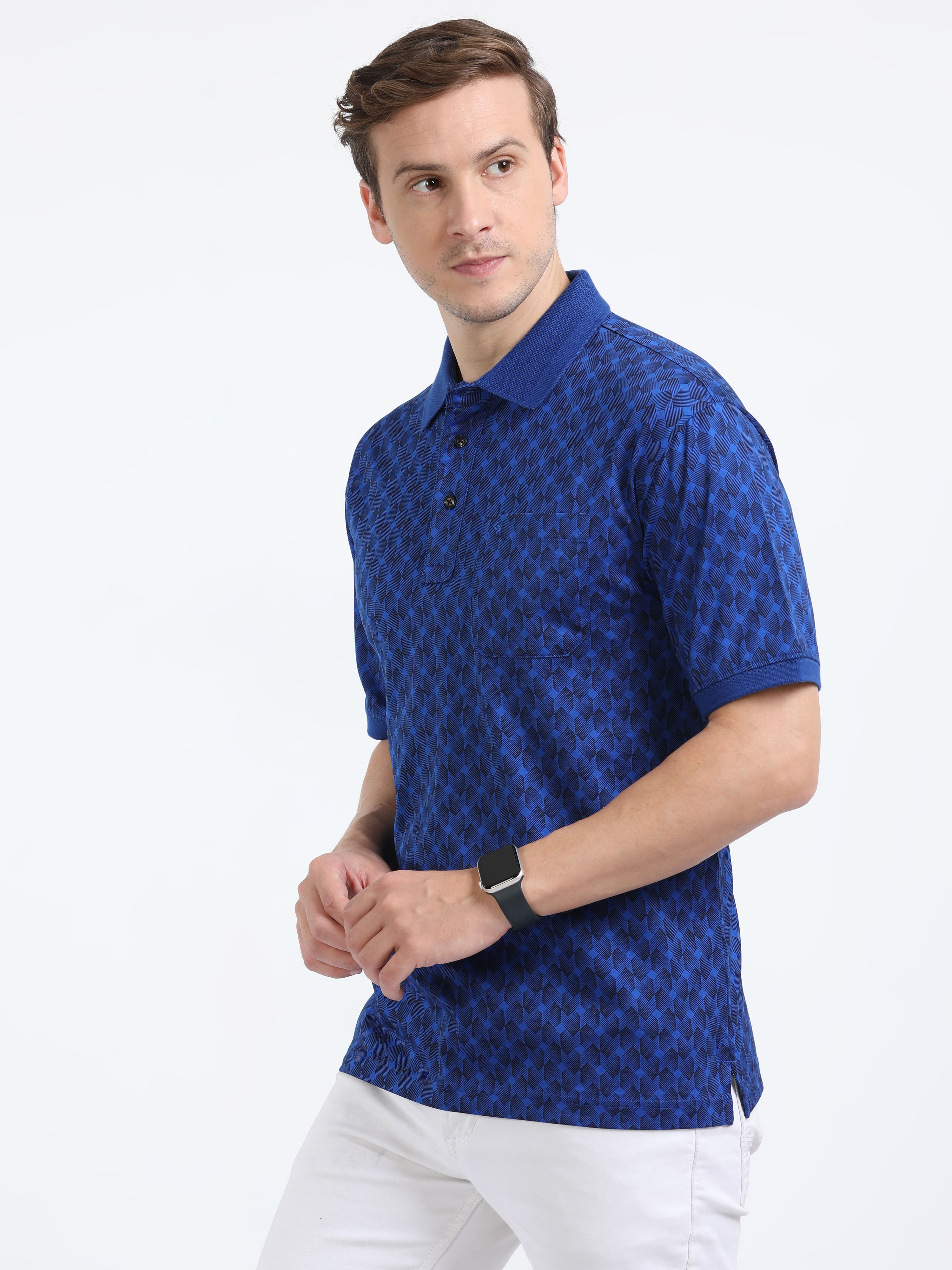 Classic Polo Mens Cotton Half Sleeves Floral Authentic Fit Polo Neck Royal Blue Color T-Shirt | Swank - 03 B Af P