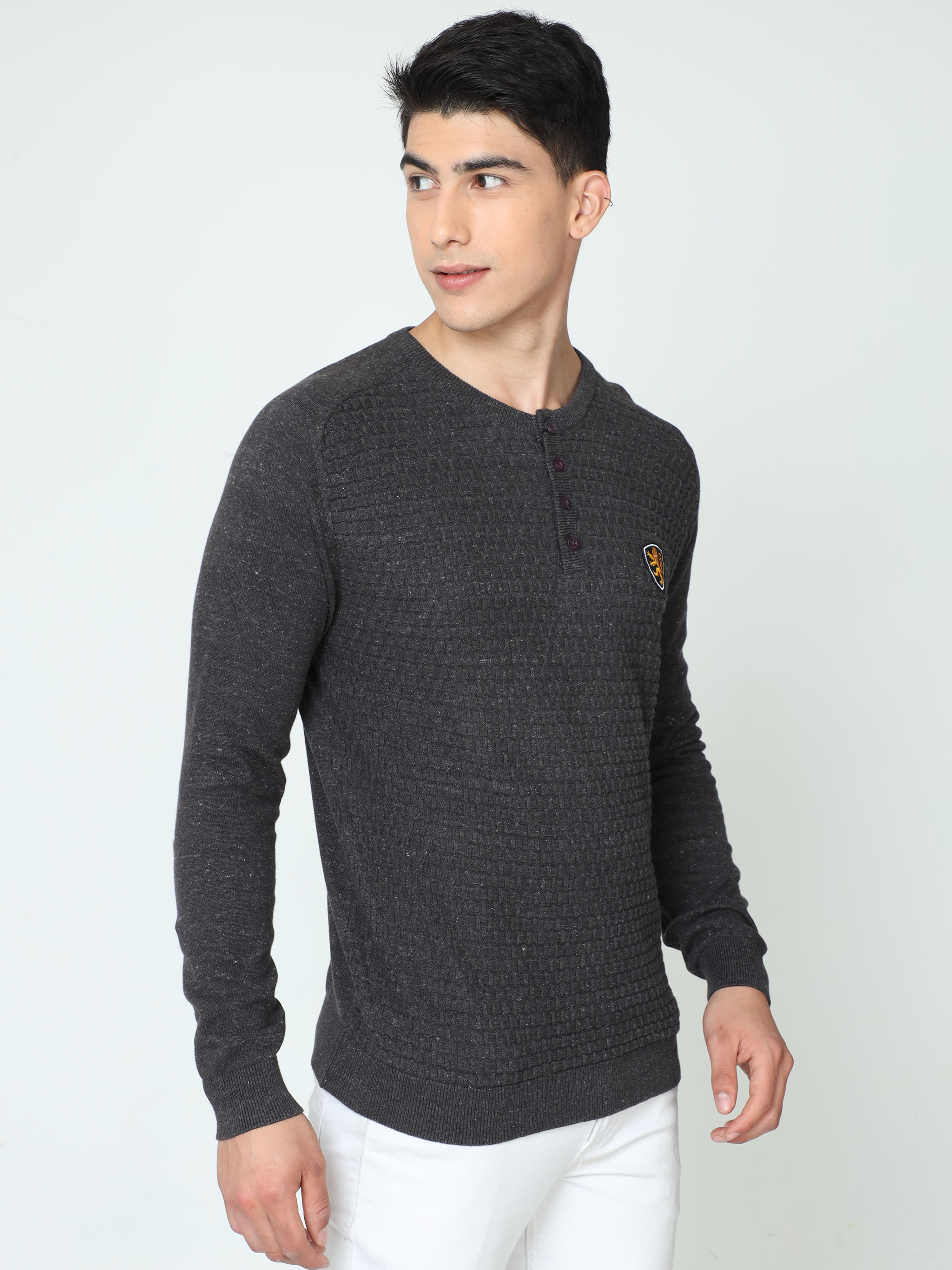 Classic Polo Mens 100% Cotton Black Solid Crew Neck Full Sleeves Slim Fit Sweater |Cp-Swt-01