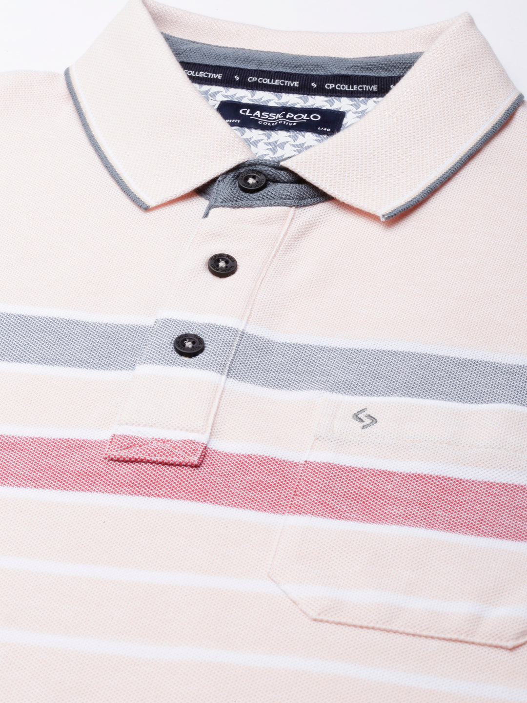 Classic Polo Mens Striped Cream Polo Neck Slim Fit T-Shirt | VTA - 265 B SF P
