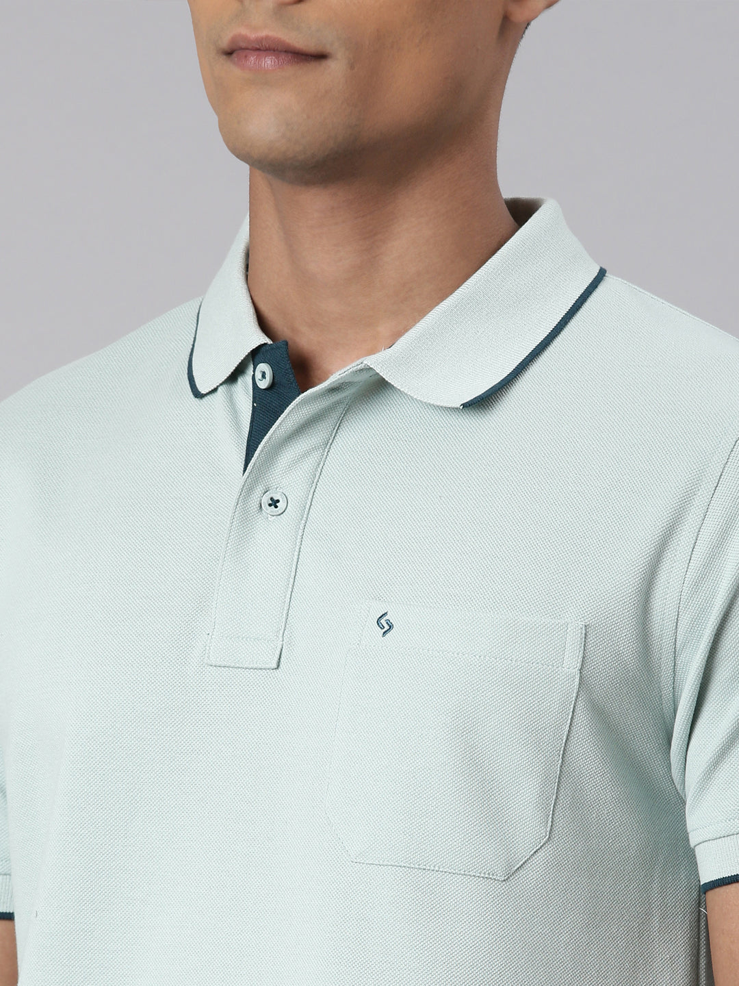 Classic Polo Men's Half Sleeve Lt.Teal Blue Polo Neck Slim Fit Solid T-Shirt | ECM-NOVA-BLUE HAZE SF P