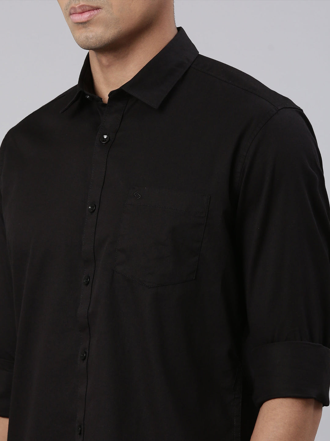 Classic Polo Men's Full Sleeve Black Polo Neck Cotton Slim Fit Casual Shirt | SP2-137-SLD-SF FS