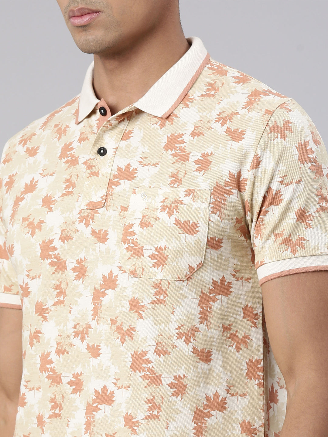 Classic Polo Men's Half Sleeve Lt.Orange/Peach Polo Neck Cotton Blend Slim Fit T-Shirt | BEAU - 268 A SF P