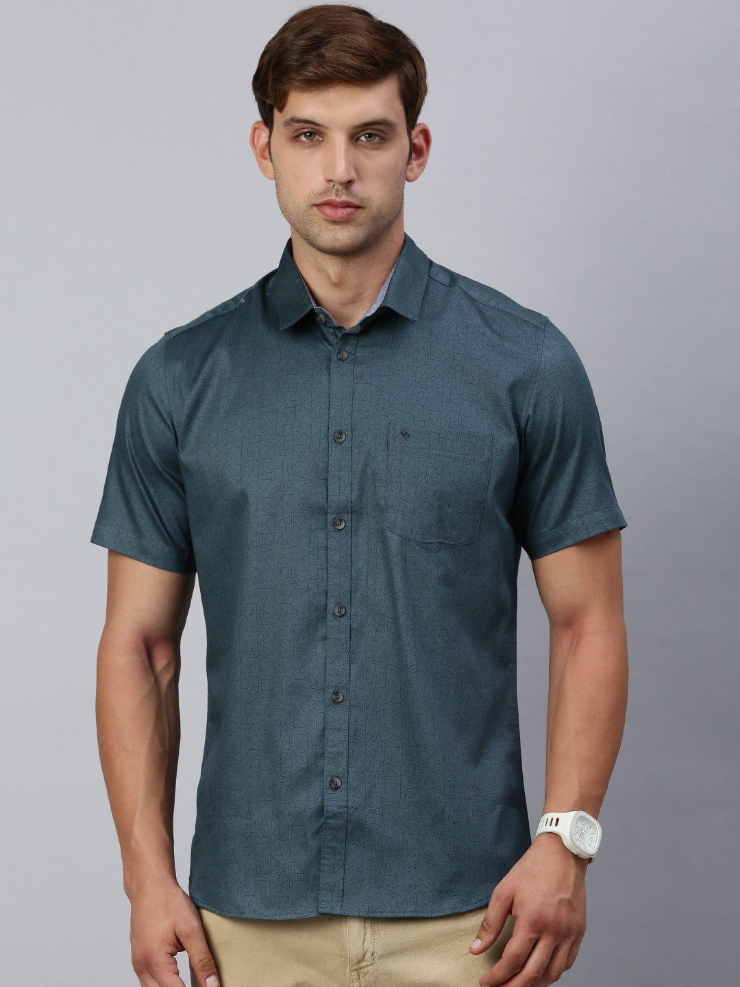 Classic Polo Men's Half Sleeve Dark Teal Slim Fit Solid Casual Shirt | SP2-CL-11 B-HS-PRT-SF