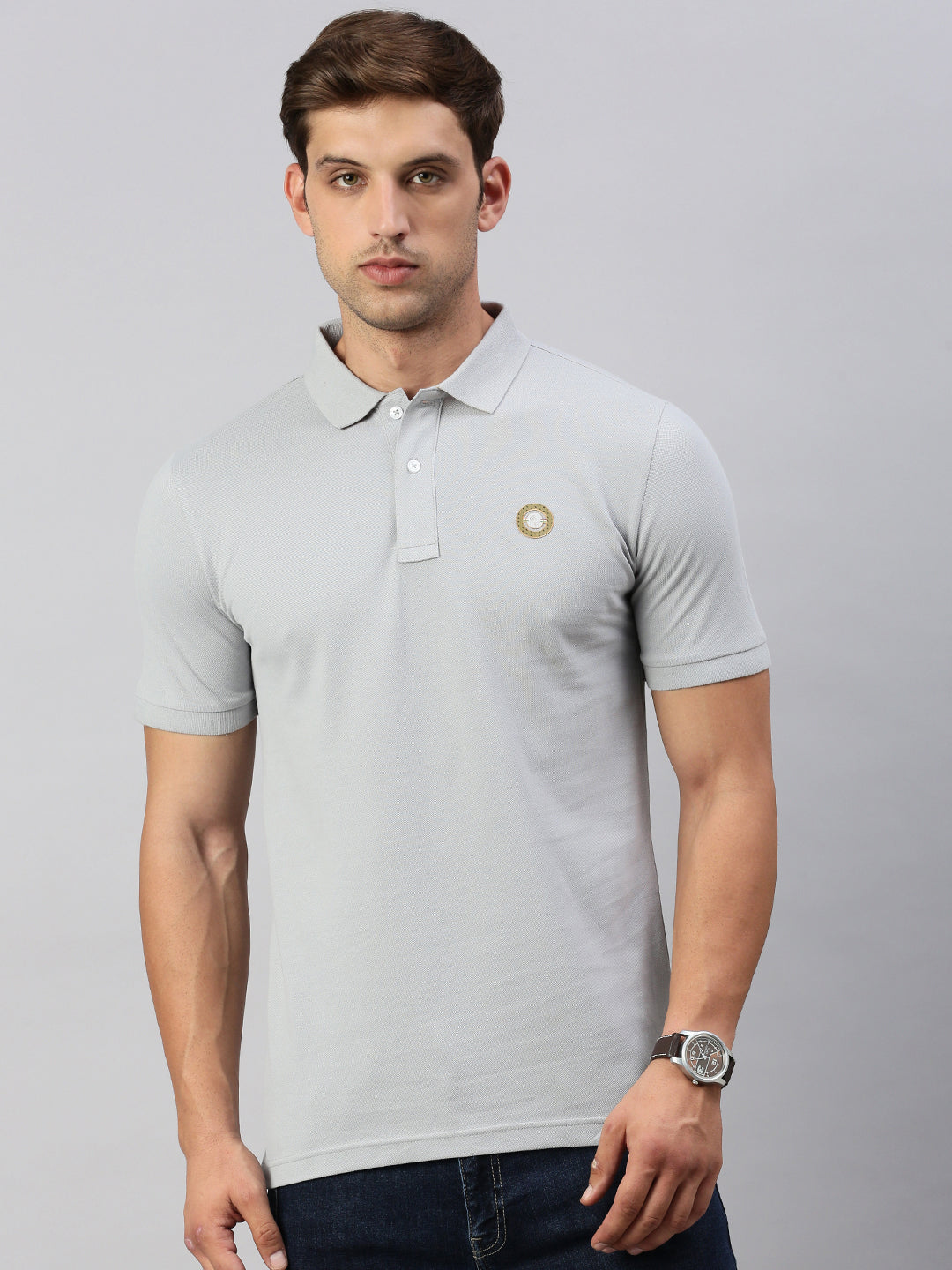 Classic Polo Men's Half Sleeve Grey Polo Neck Slim Fit Solid T-Shirt | PRM - 795 B SF P