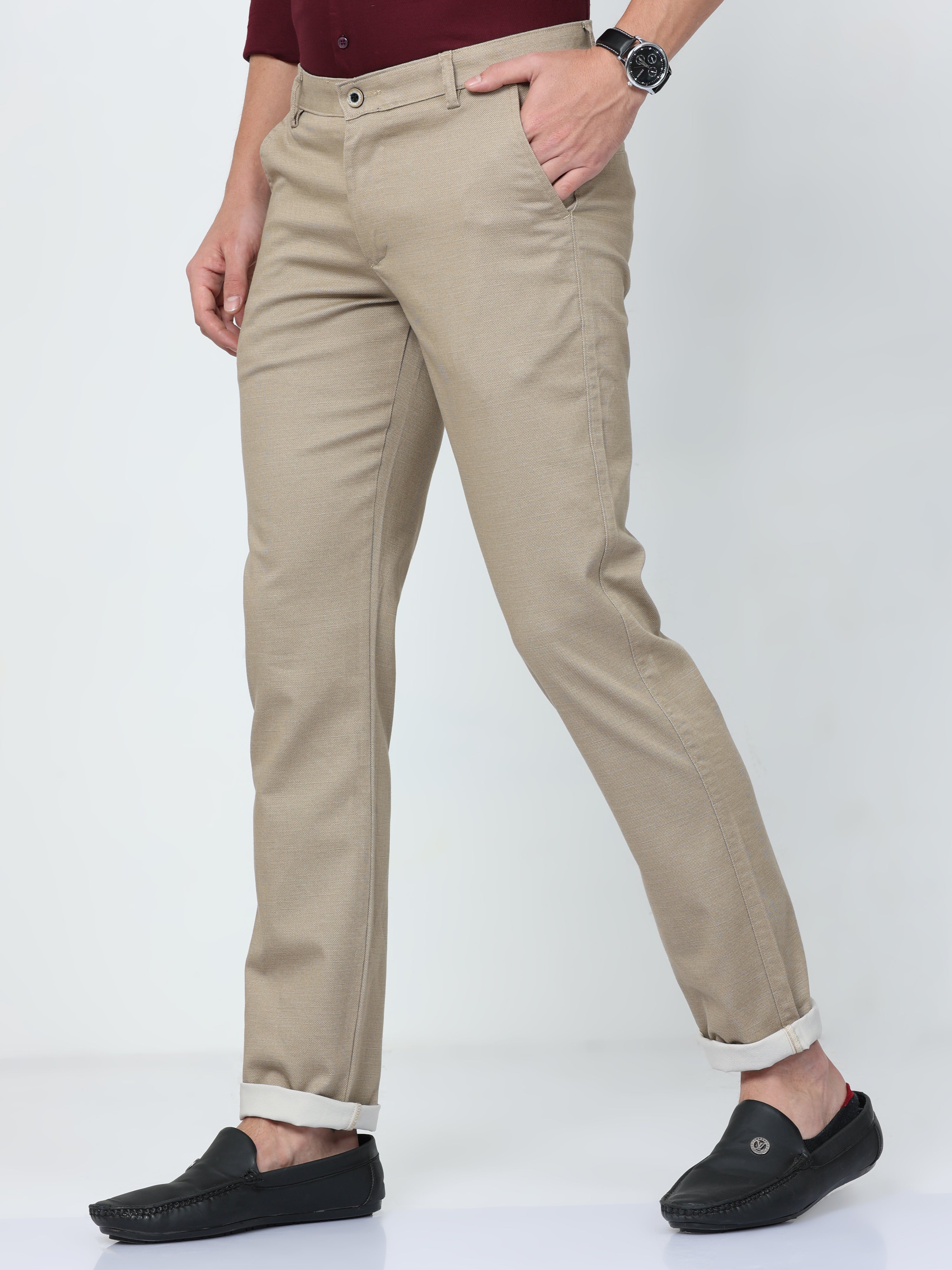 CP BRO Mens Chiesel Fit Solid Khakhi Color Trousers | Tbo2-10 B-Kha-Cf-Ly