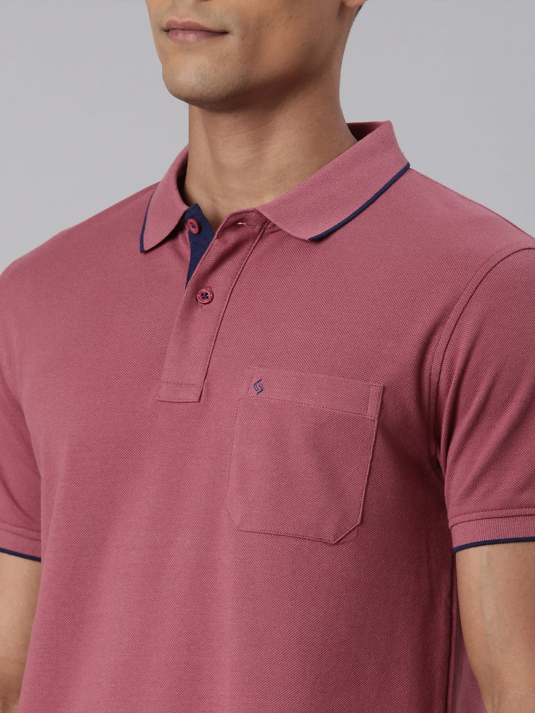 Classic Polo Men's Half Sleeve Dark Pink Polo Neck Slim Fit Solid T-Shirt | ECM-NOVA-MAUVEWOOD SF P
