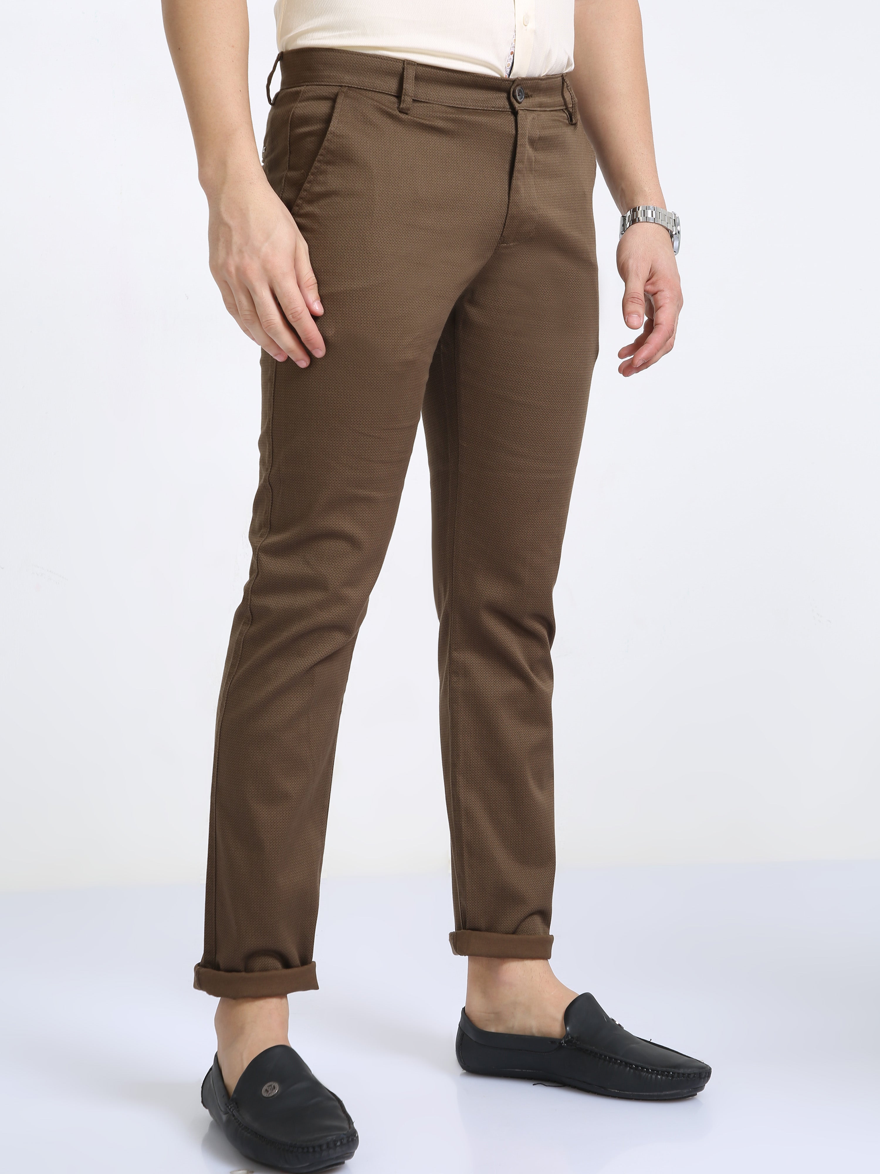 Classic Polo Mens Moderate Fit Dotted Khakhi Color Trousers | To2-01 A-Kha-Mf-Ly