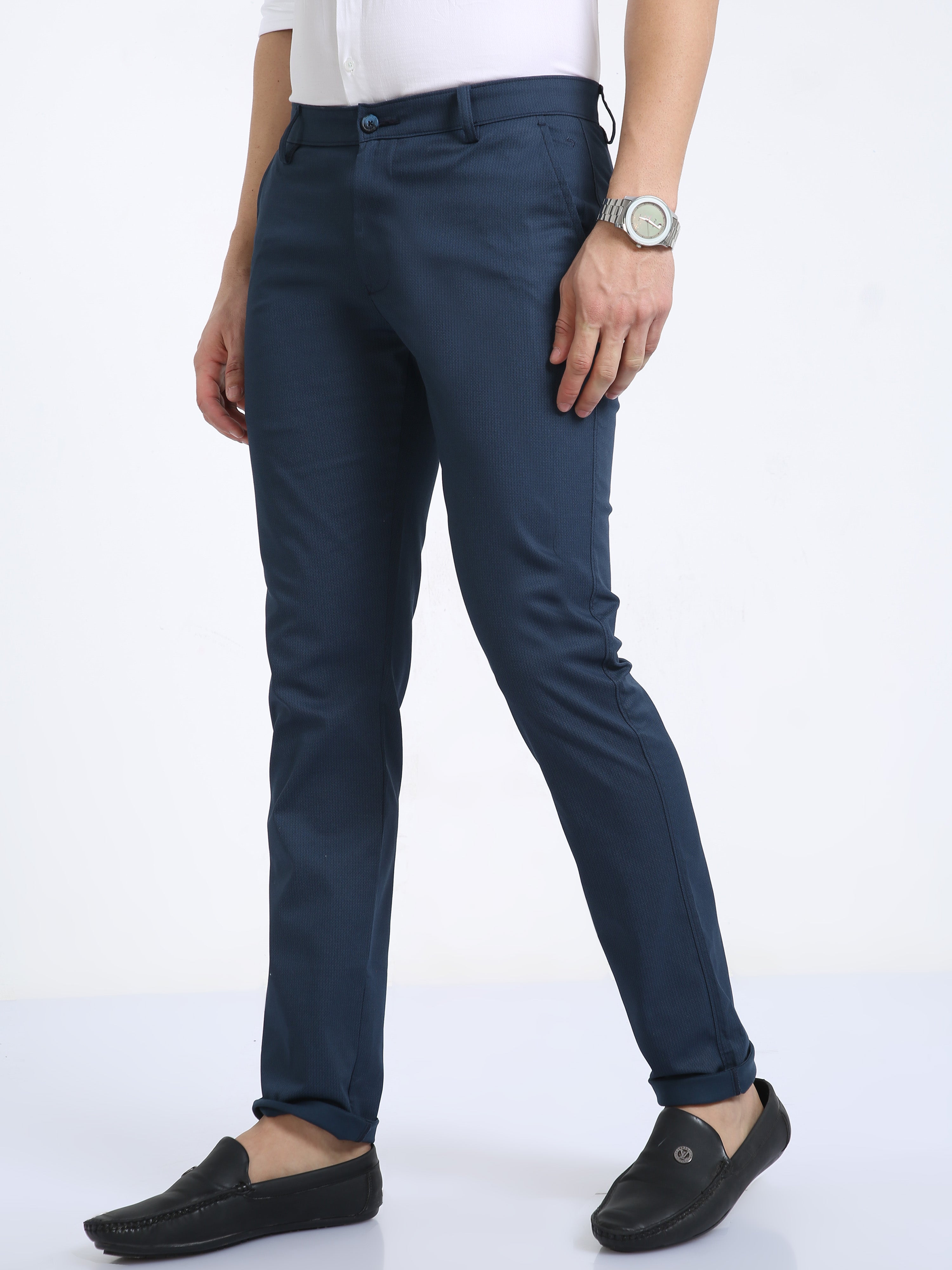 Classic Polo Mens Moderate Fit Solid Blue Color Trousers | To2-35 A-Blu-Mf-Ly