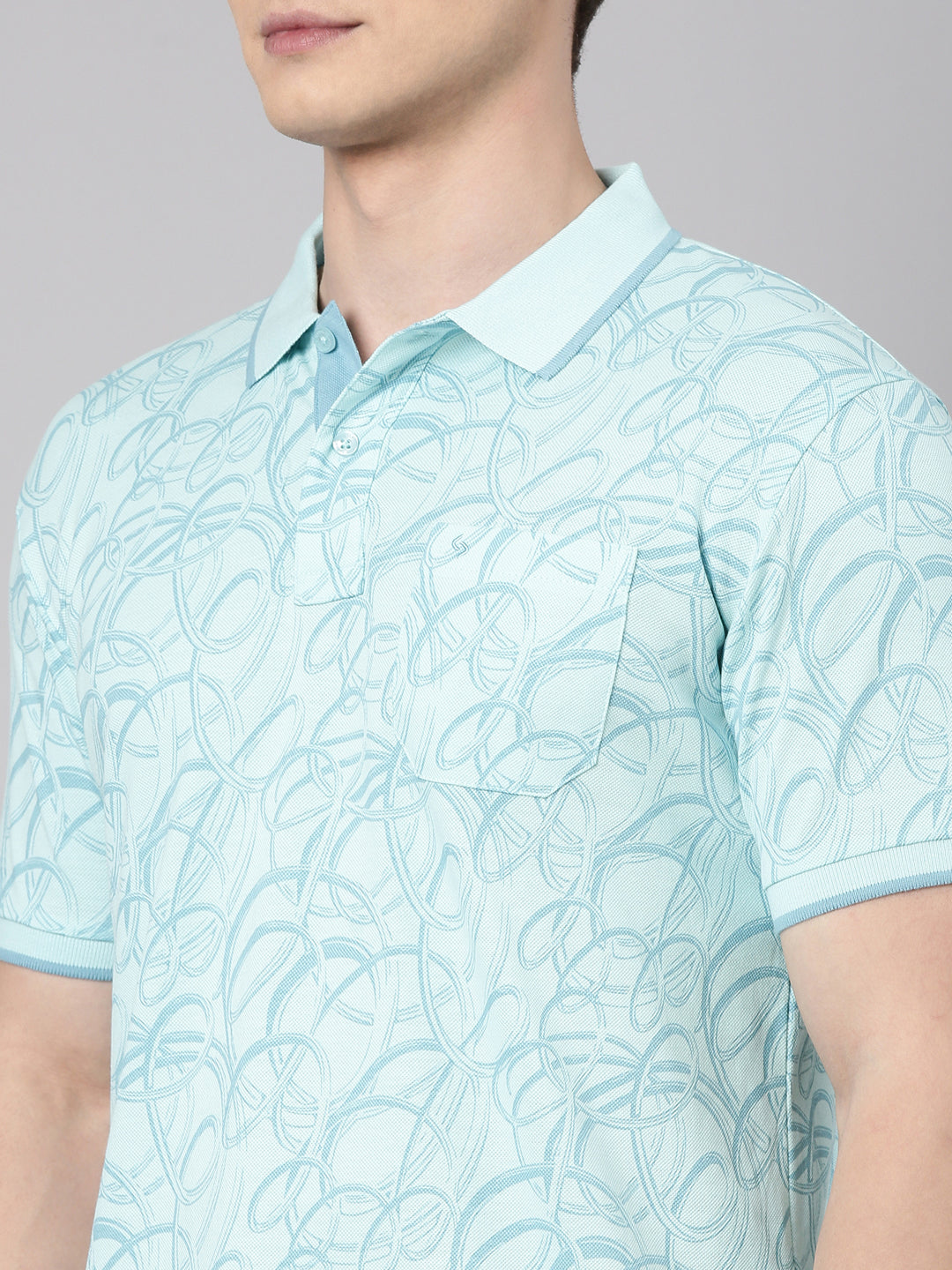 Classic Polo Men's Half Sleeve Lt.Green Polo Neck Slim Fit All Over Print Cotton T-Shirt | BEAU - 286 A SF P
