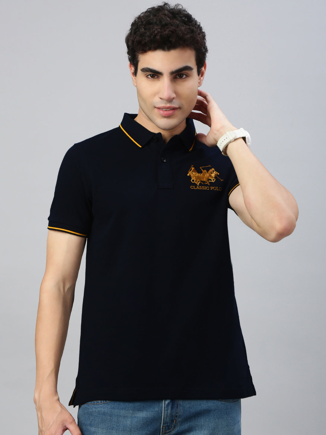 Classic Polo Men's Half Sleeve Black Polo Neck Slim Fit Embroidery T-Shirt||GEN-X-POLO 38 B SF P