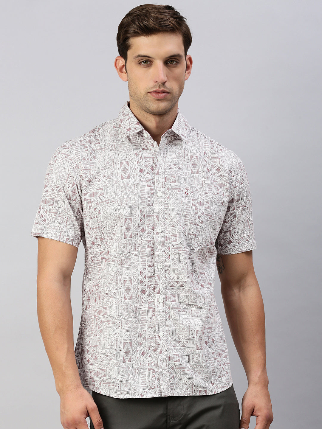 Classic Polo Men's Half Sleeve White/Maroon Slim Fit Printed Casual Shirt | SP2-CL-37 A-HS-PRT-SF