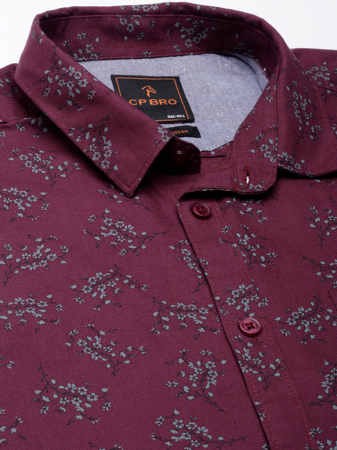 Classic Polo Bro Mens Aop Maroon Polo Neck Woven Slim Fit Shirt | SBP1-19 B-FS-PRT-BSL