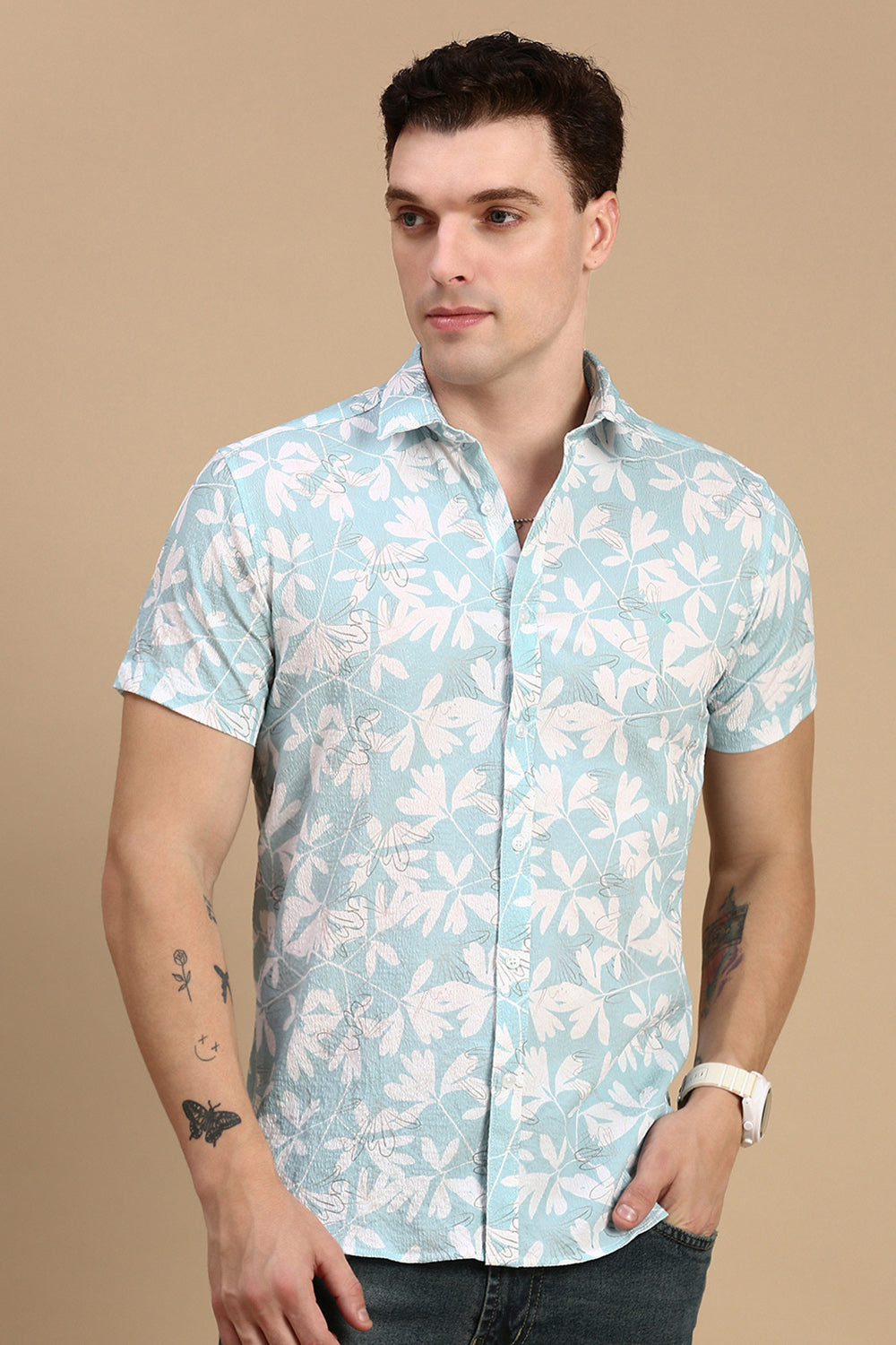 Classic Polo Men's Half Sleeve Lt.Green/White Polo Neck Slim Fit All Over Print Shirt | SP2-GN-05 B-HS-PRT-BSL
