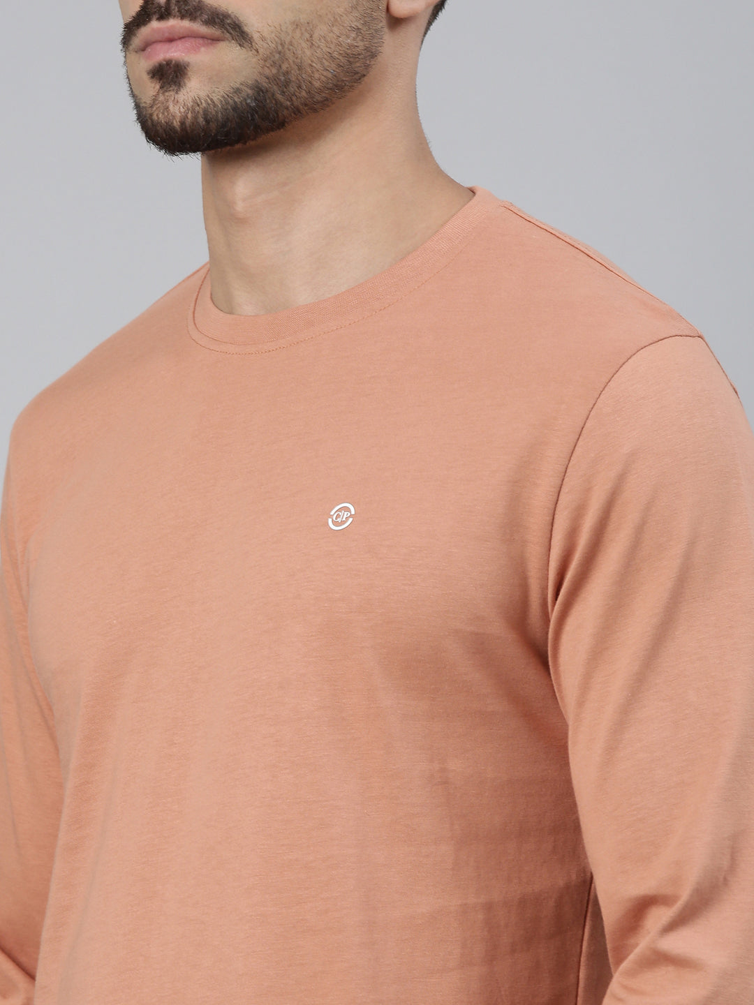 Classic Polo Men's Full Sleeve Brown Crew Neck Slim Fit Solid Cotton T-Shirt | LTS-FSH - 108 D SF C - FS