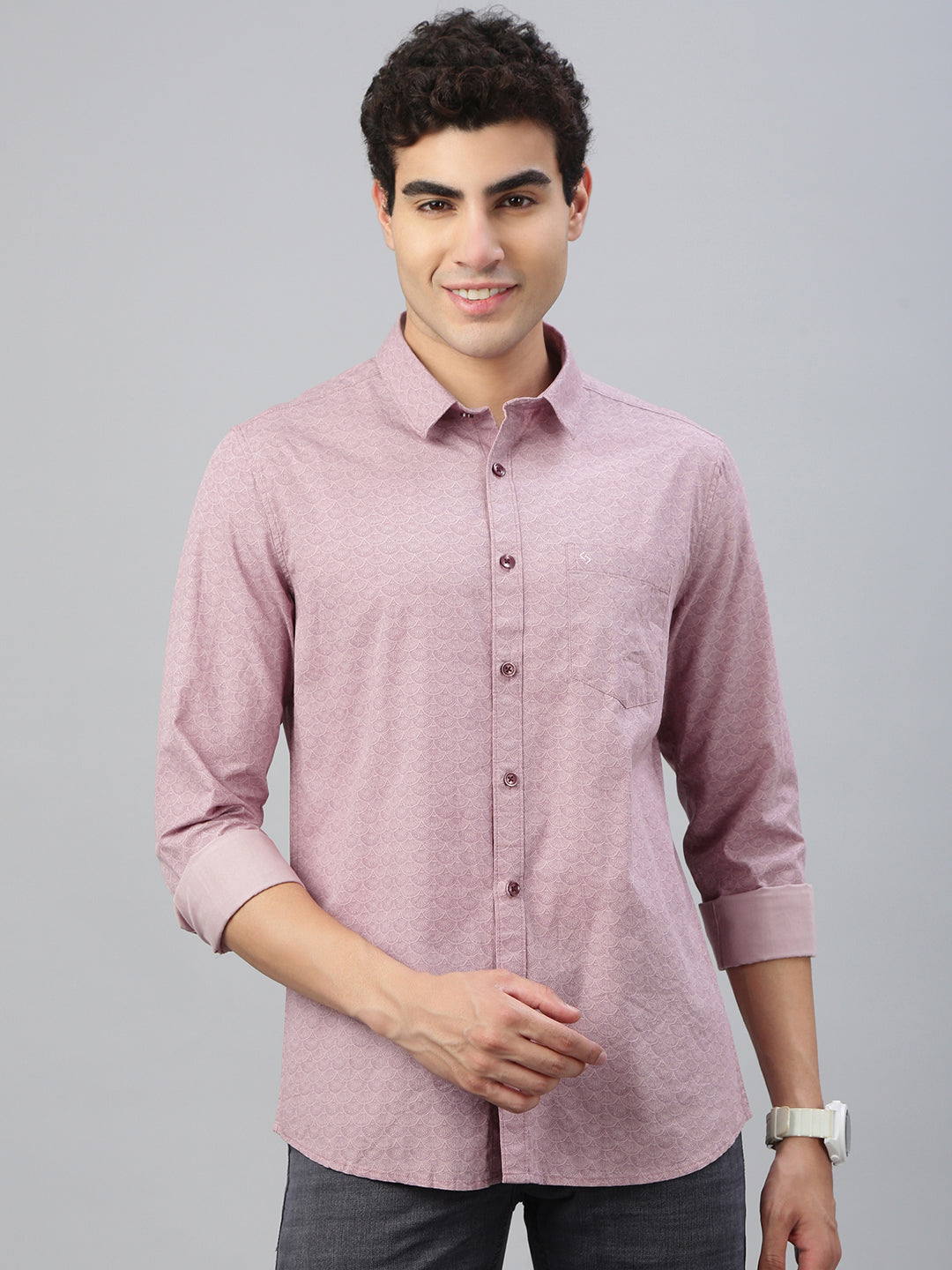 Classic Polo Men's Full Sleeve Lt.Pink Polo Neck Slim Fit All Over Print Shirt||SP2-CL-79 A-FS-PRT-SF