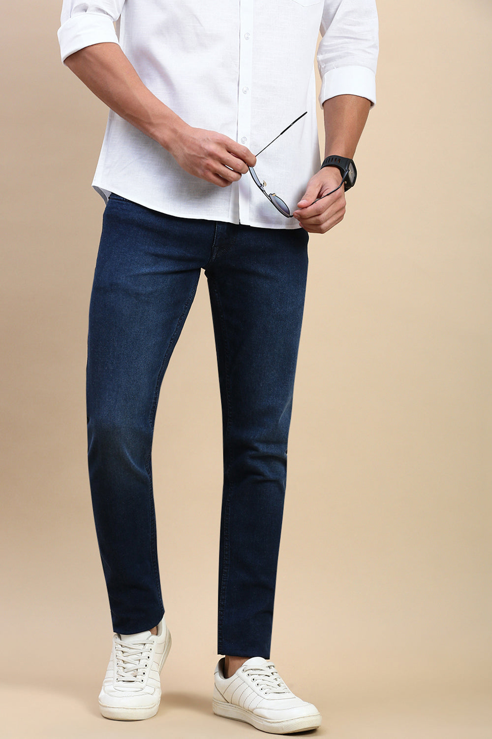 Classic Polo Men's Dark Blue Slim Fit Solid Jeans | DAZVIK-MID BLUE-SK