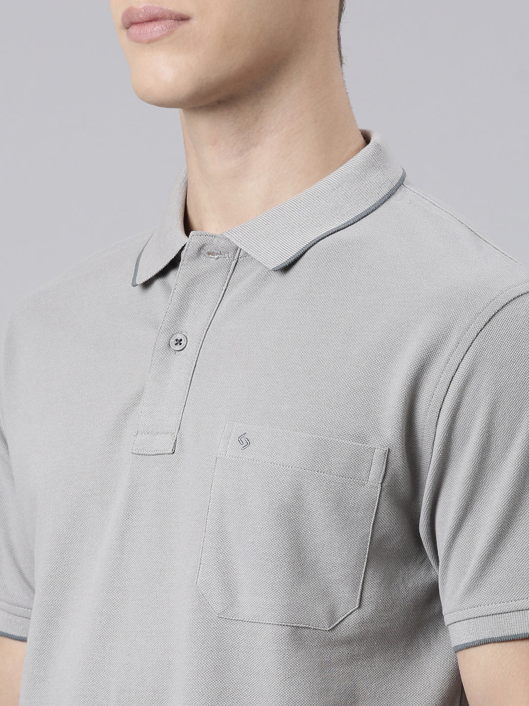 Classic Polo Men's Half Sleeve Grey Polo Neck Slim Fit Solid T-Shirt | ECM-NOVA-SILVER SF P