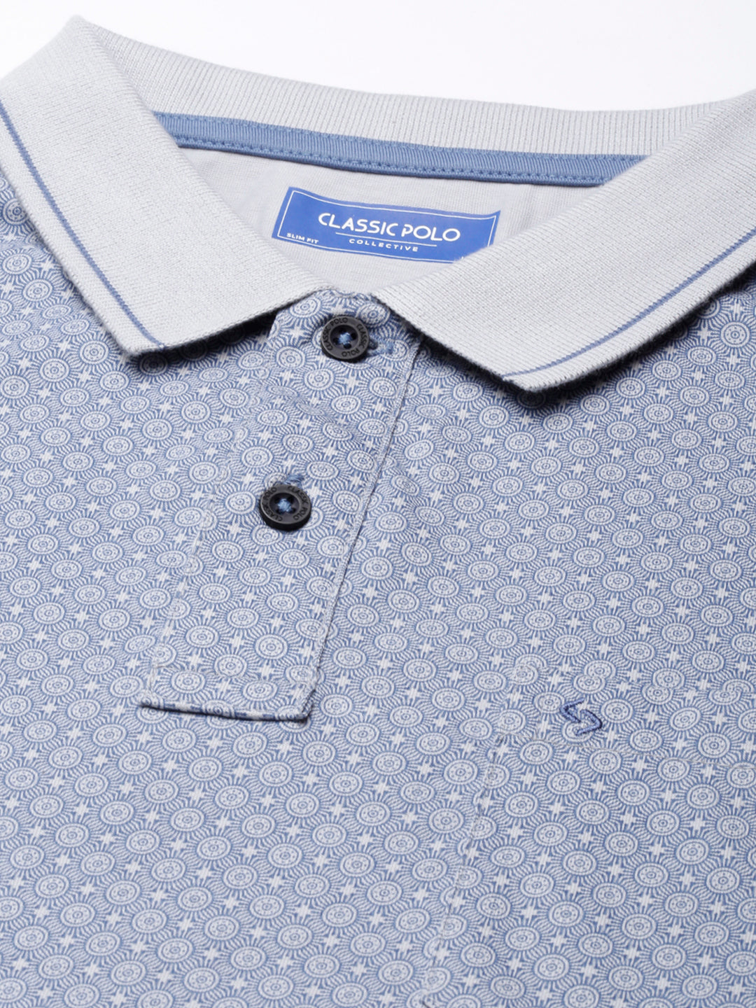 Classic Polo Mens Aop Blue/Grey Polo Neck Slim Fit T-Shirt | BELLO - 264 A SF P