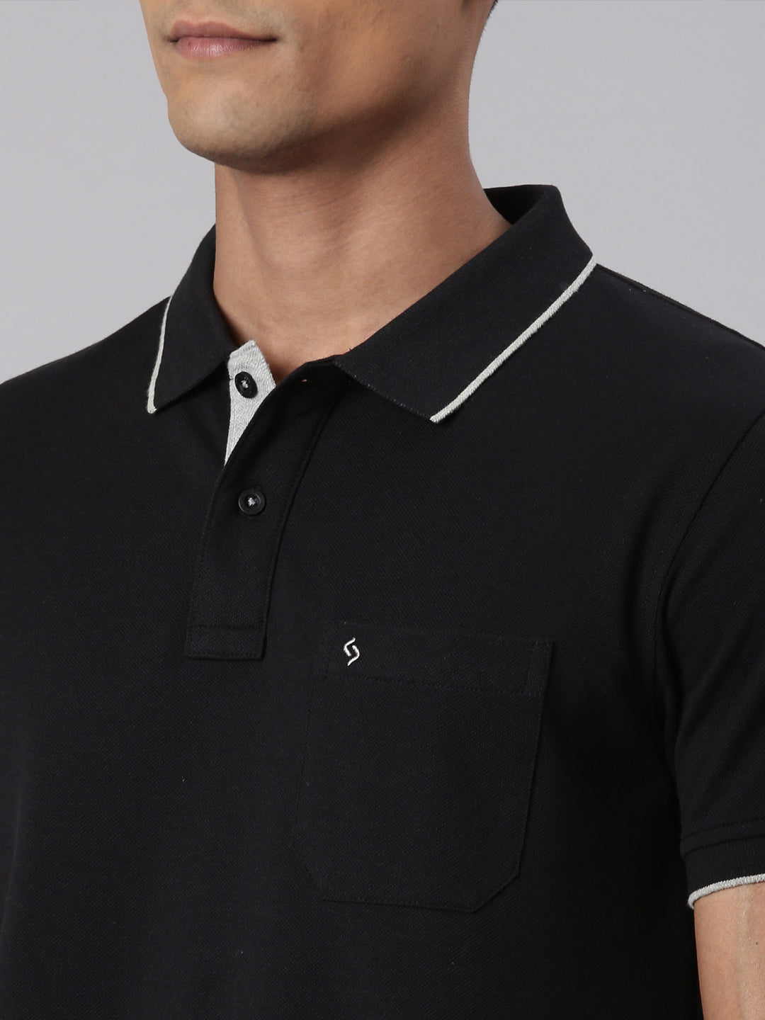 Classic Polo Men's Half Sleeve Black Polo Neck Slim Fit Solid T-Shirt | ECM-NOVA - BLACK SF P