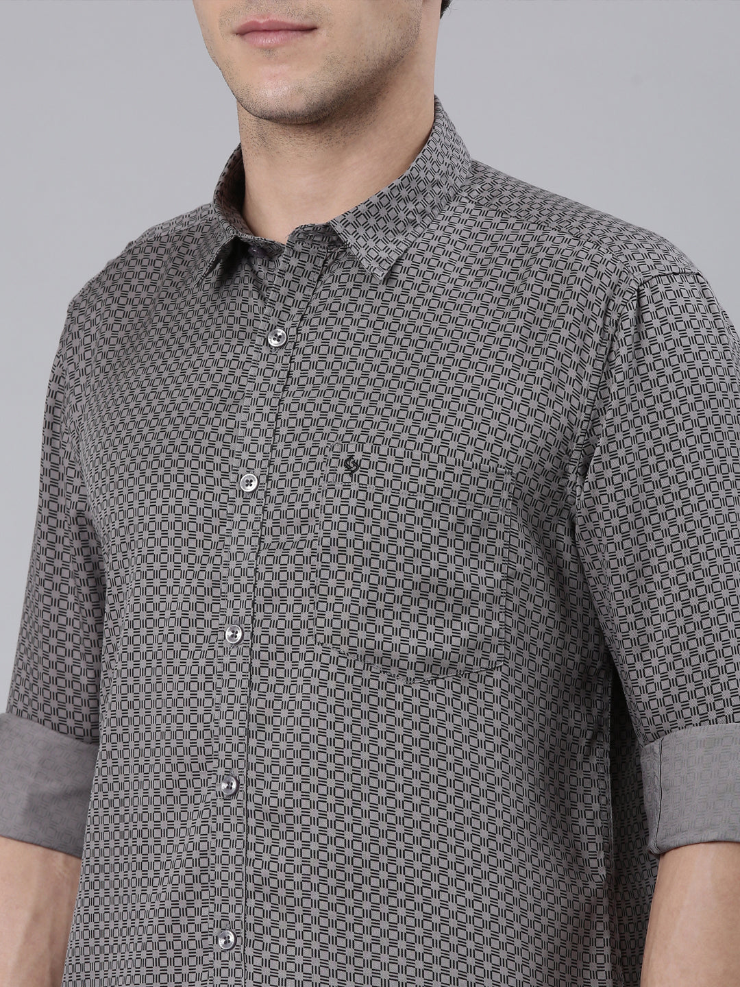 Classic Polo Men's Full Sleeve Dark Grey Polo Neck 100% Cotton Slim Fit Shirt | SP2-CL-69 B-FS-PRT-SF