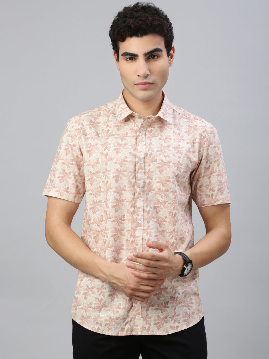 Classic Polo Men's Half Sleeve Peach Polo Neck Slim Fit All Over Print