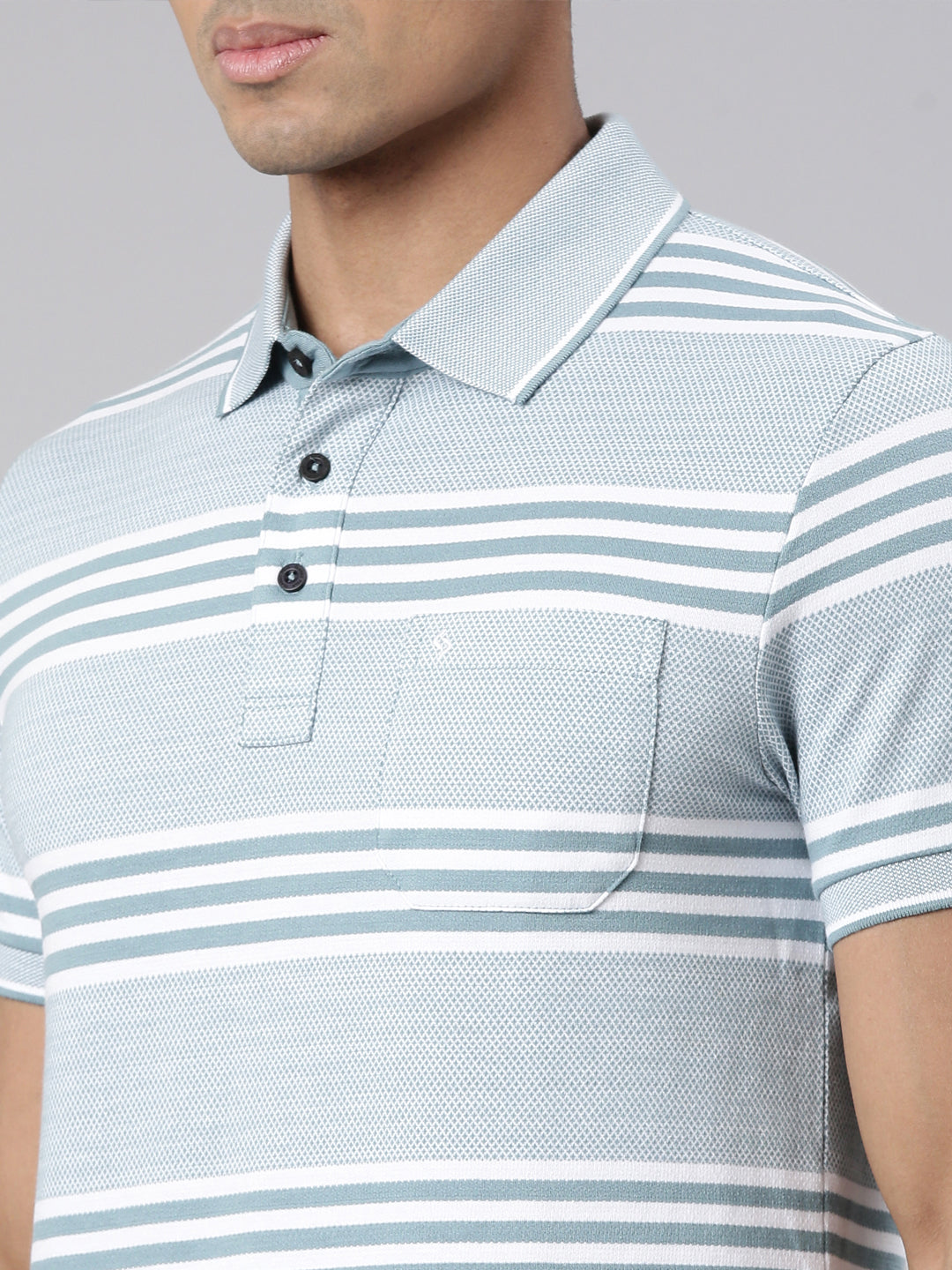 Classic Polo Men's Half Sleeve Blue/White Polo Neck Cotton Blend Slim Fit T-Shirt | ALLUR - 01 A SF P