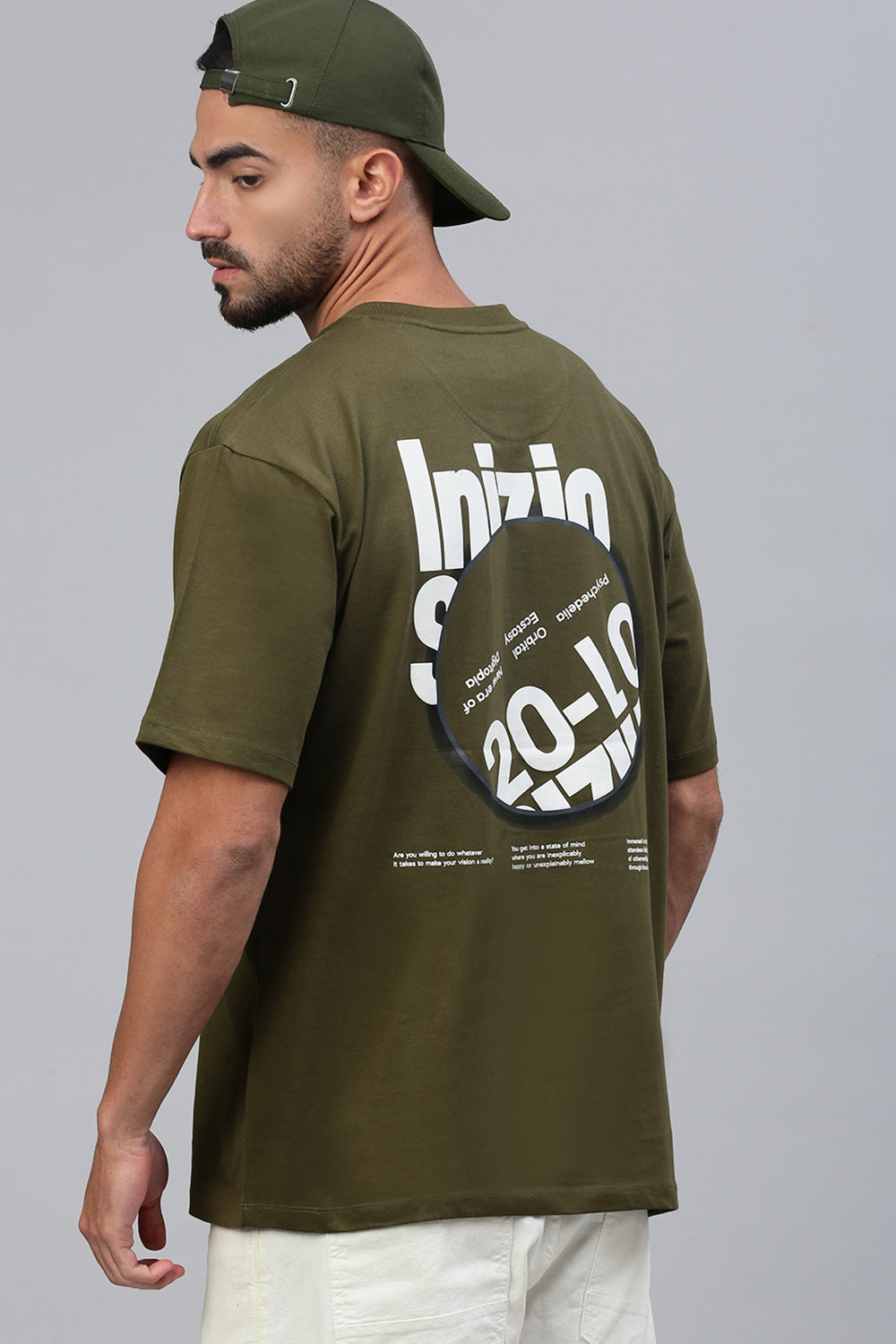 Classic Polo Men's Half Sleeve Olive Crew Neck Slim Fit Printed Drop Shoulder T-Shirt | GEN-X-CREW 76 B SF C