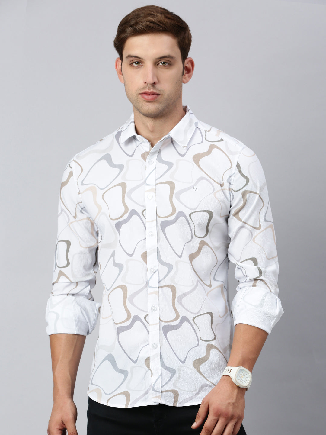 Classic Polo Men's Full Sleeve Multi Polo Neck Slim Fit Printed Shirt | SP2-GN-06 B-FS-PRT-BSL