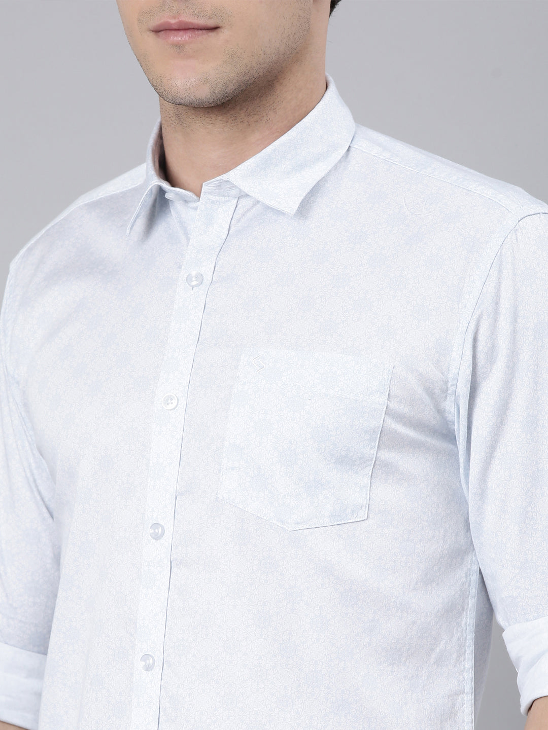 Classic Polo Men's Full Sleeve Lt.Blue Polo Neck 100% Cotton Slim Fit Shirt | SP2-150-PRT-SF FS