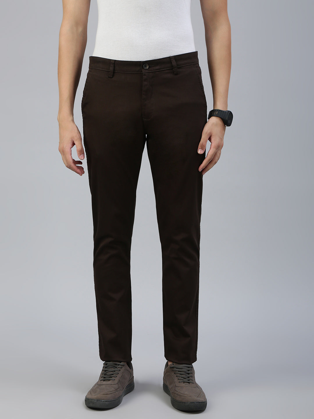 Classic Polo Men's Dark Brown Moderate Fit Solid Casual Trouser||TQ1-CL-31 A-BRW-MF-LY