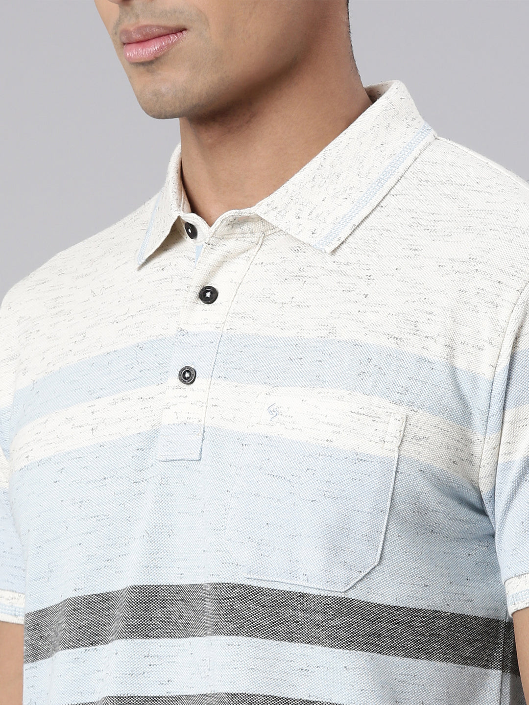 Classic Polo Men's Half Sleeve White/Blue Polo Neck Cotton Blend Slim Fit T-Shirt | VTA - 272 B SF P