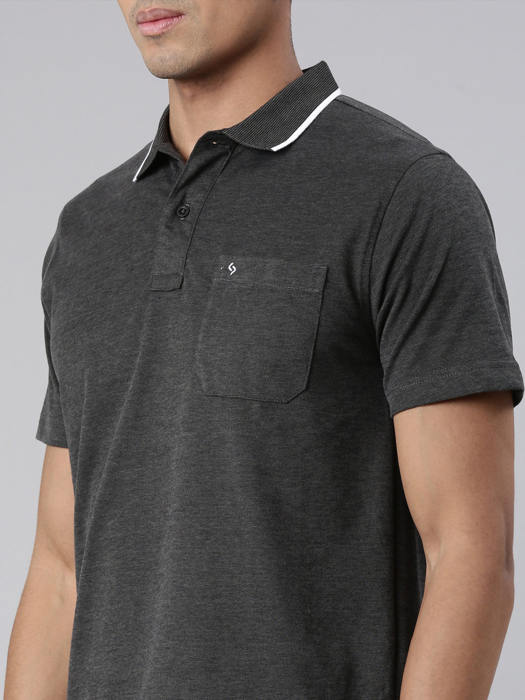 Classic Polo Men's Half Sleeve Charcoal Black Polo Neck Cotton Blend Authentic Fit T-Shirt | SWAY POLO - 02 B AFA P