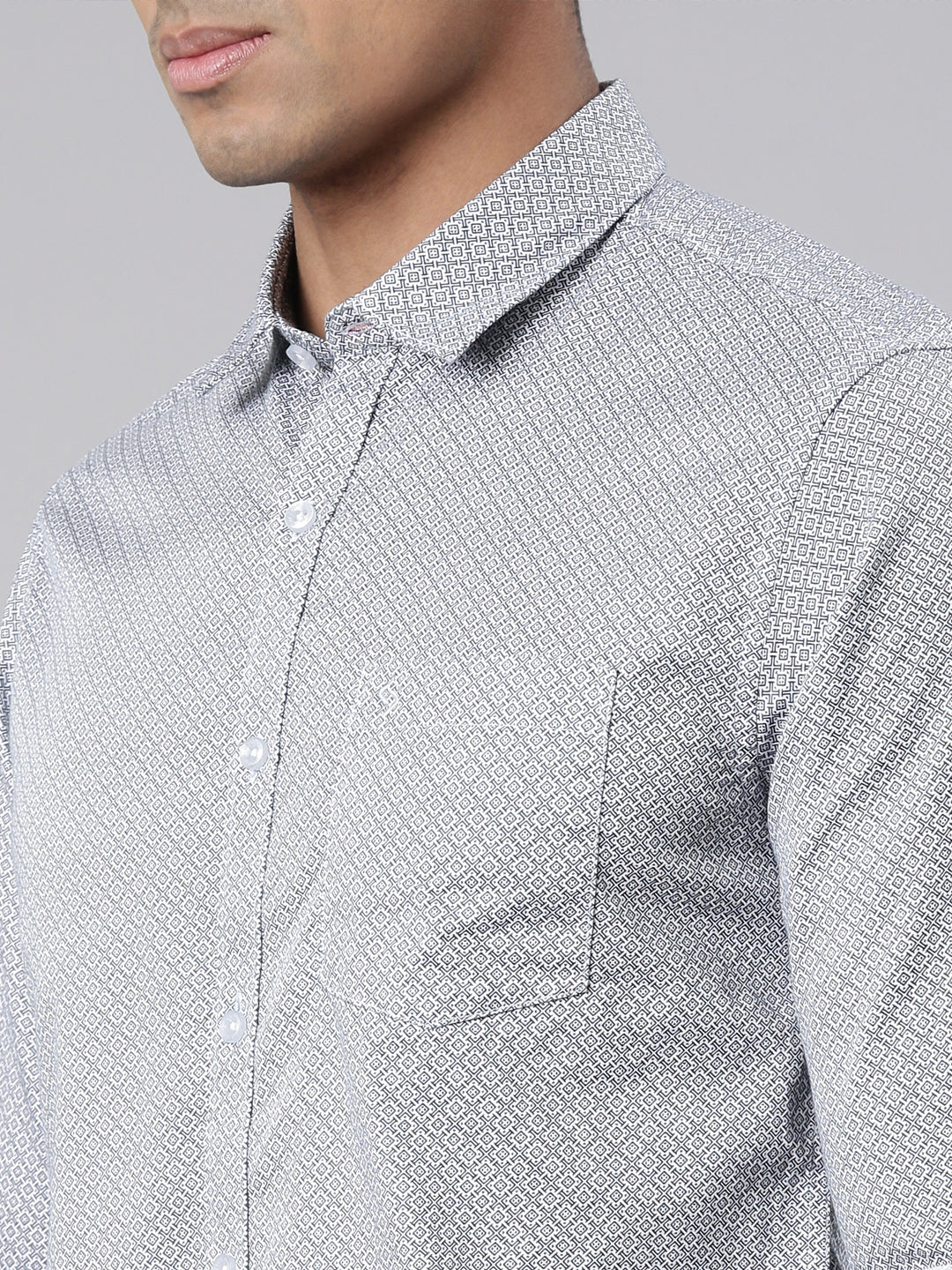 Classic Polo Men's Full Sleeve Grey Polo Neck Cotton Slim Fit Casual Shirt | SP2-144-PRT-SF FS