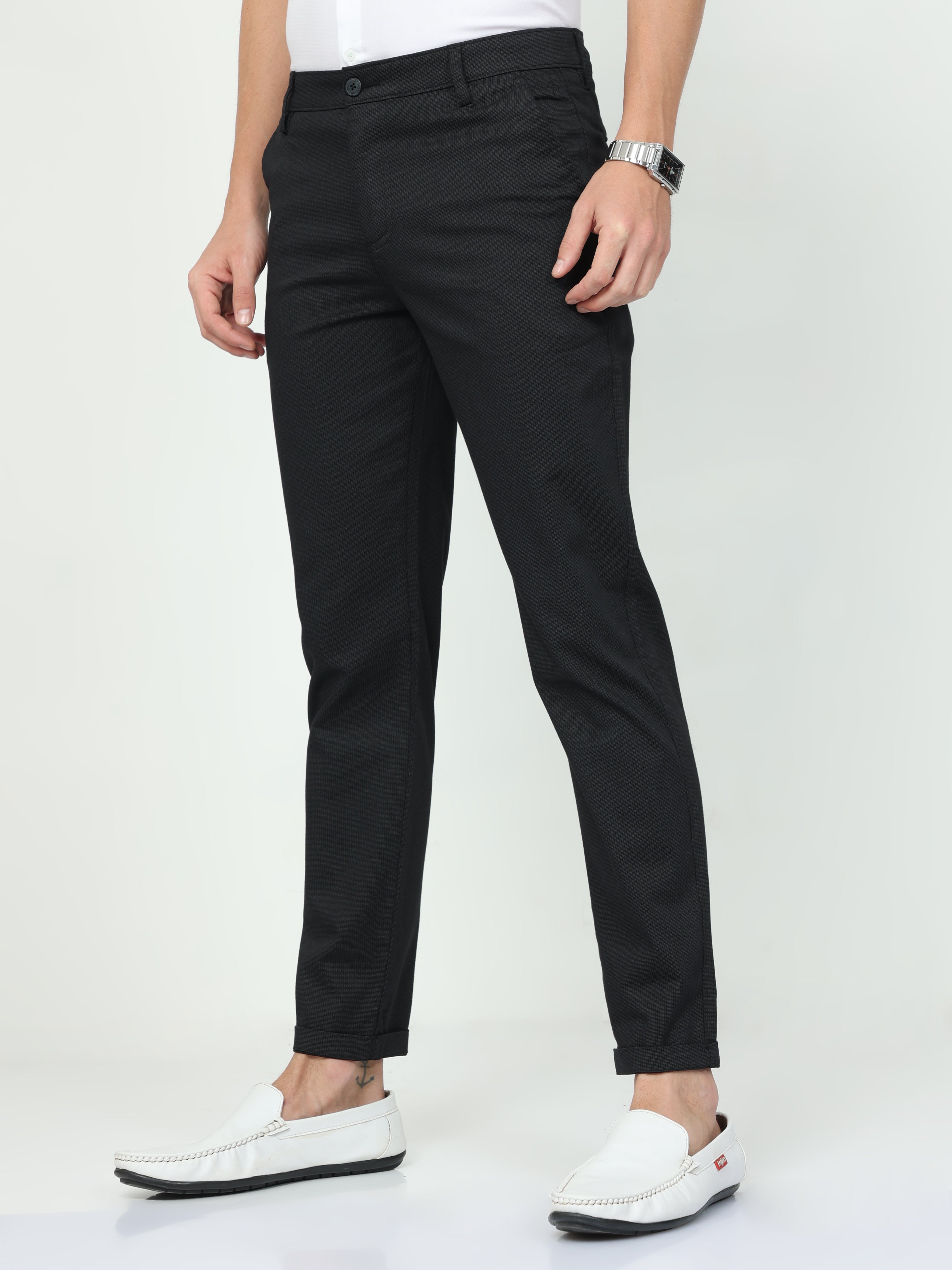 CP BRO Mens Ankle Fit Solid Black Color Trousers | Tbo2-05 B-Blk-Af-Ly