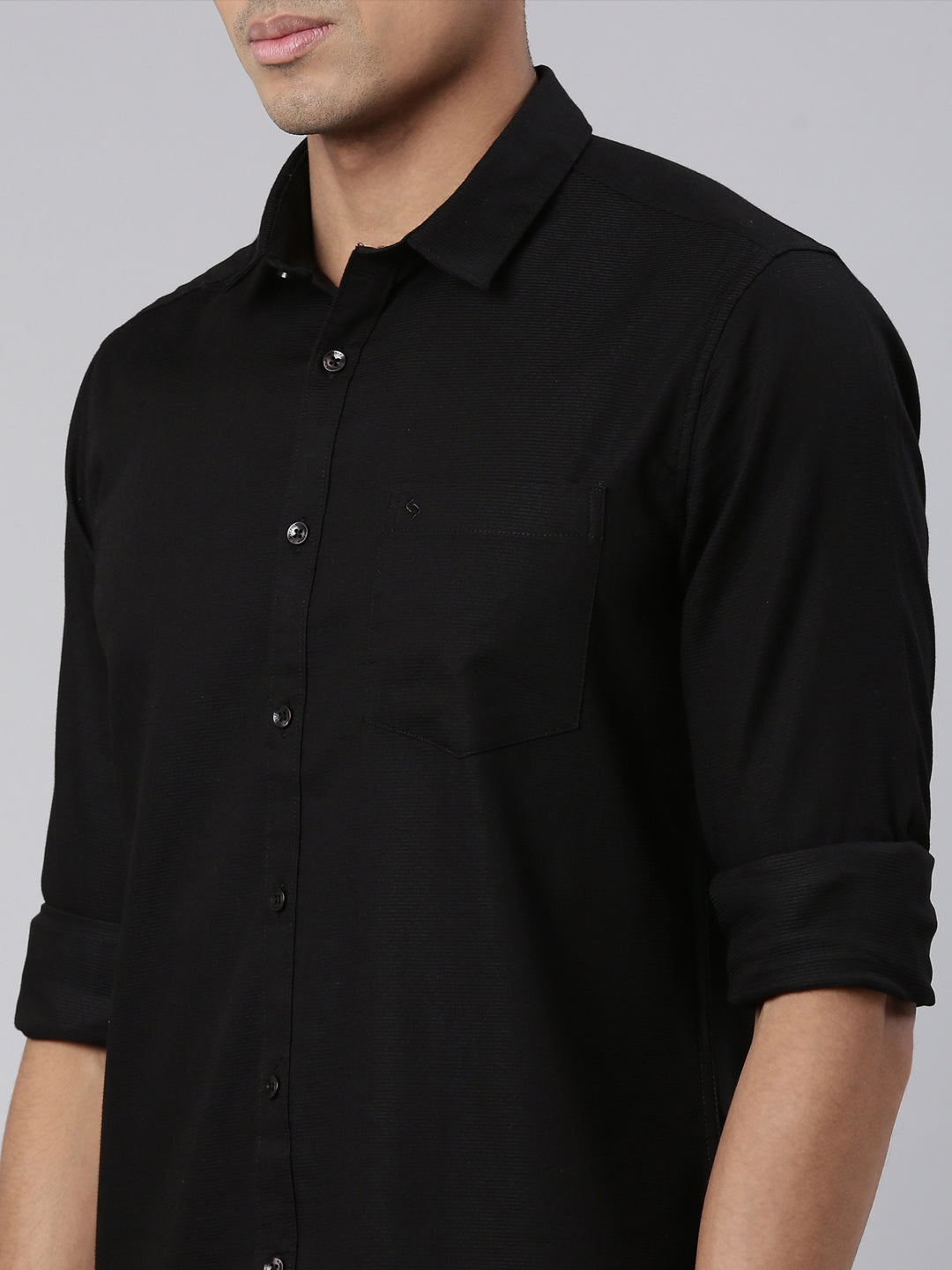Classic Polo Men's Full Sleeve Black Polo Neck Cotton Slim Fit Casual Shirt | SP2-CL-54 B-FS-SLD-SF