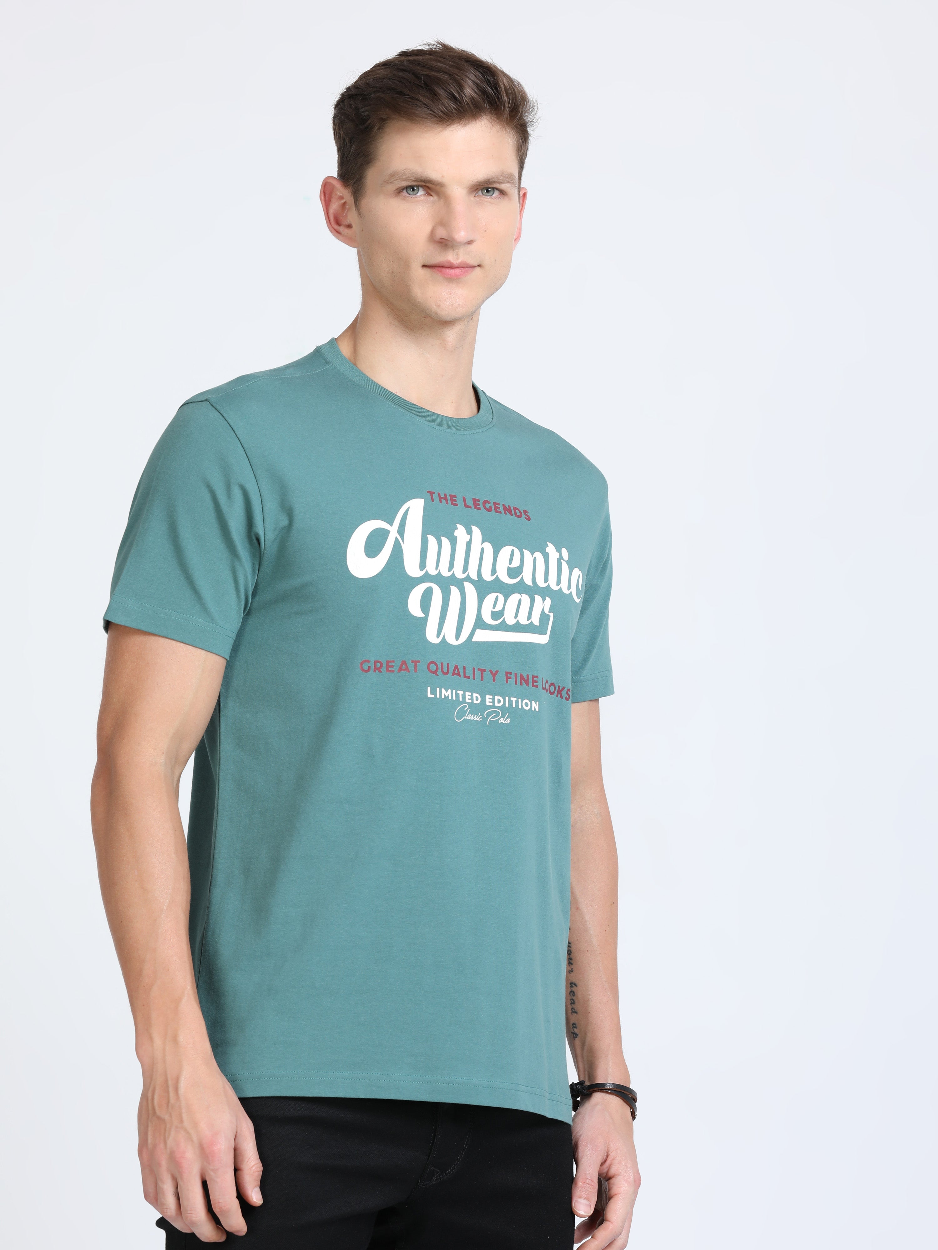 Classic Polo Mens Cotton Half Sleeves Printed Slim Fit Crew Neck Blue Color T-Shirt | Baleno - 560 A Sf C