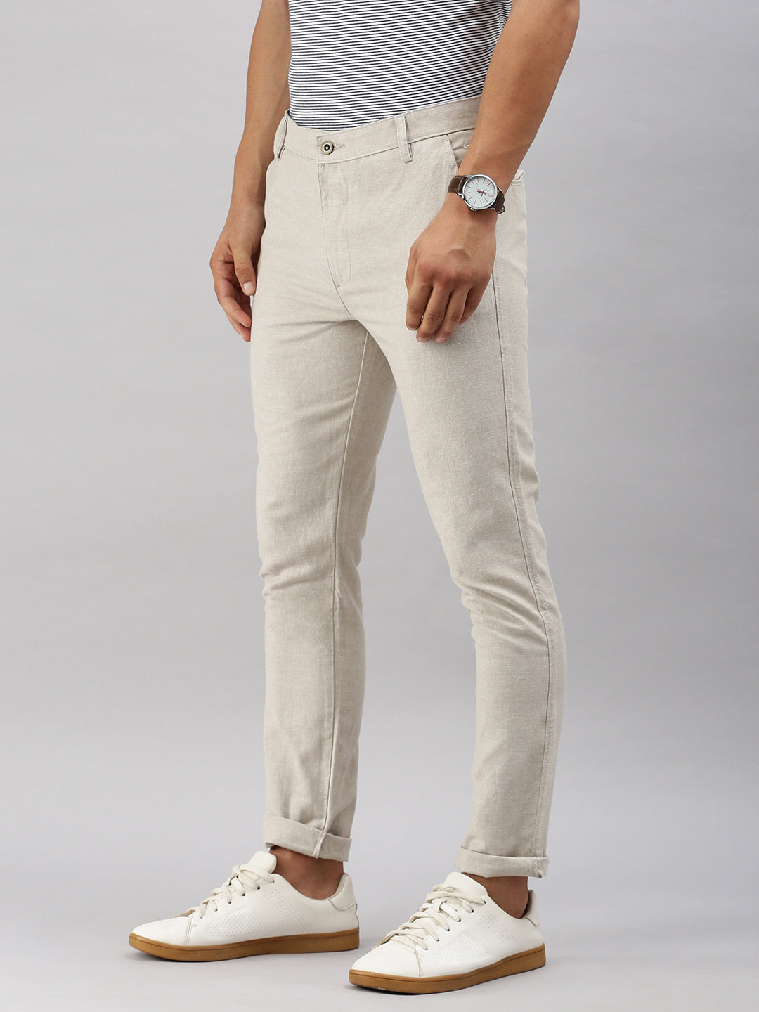 Classic Polo Men's Grey Cotton Moderate Fit Trousers | TP2-EL-12 D-GRY-MF-LY