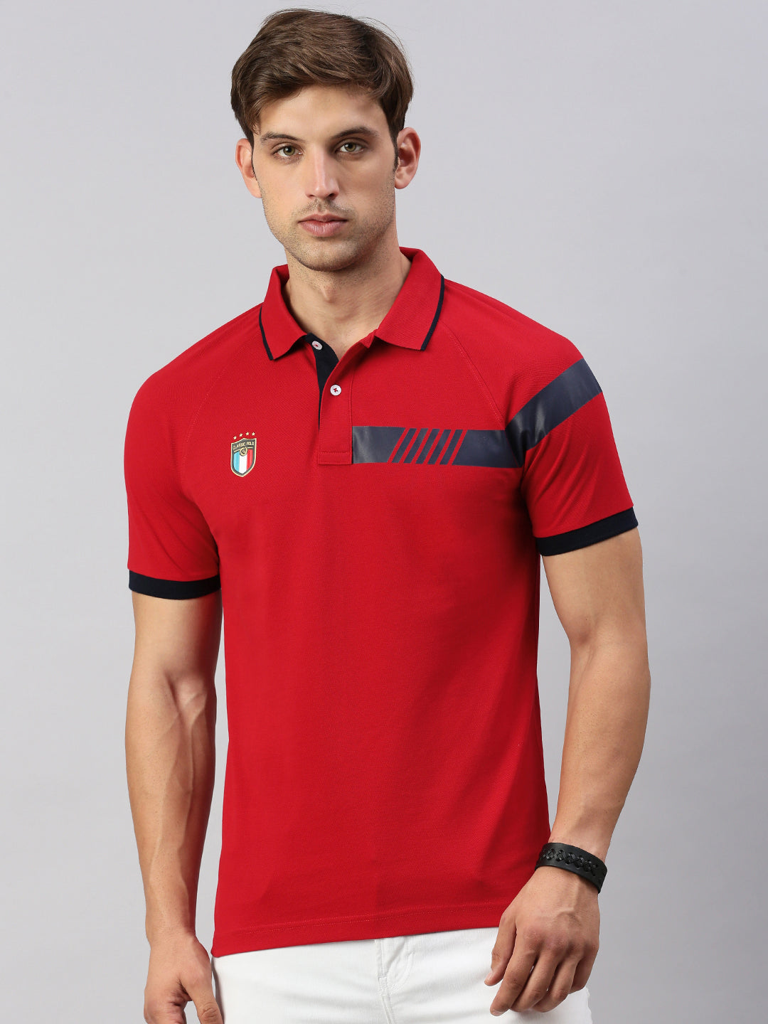 Classic Polo Men's Half Sleeve Red Polo Neck Slim Fit Solid T-Shirt | GENX-POLO 27 A SF P