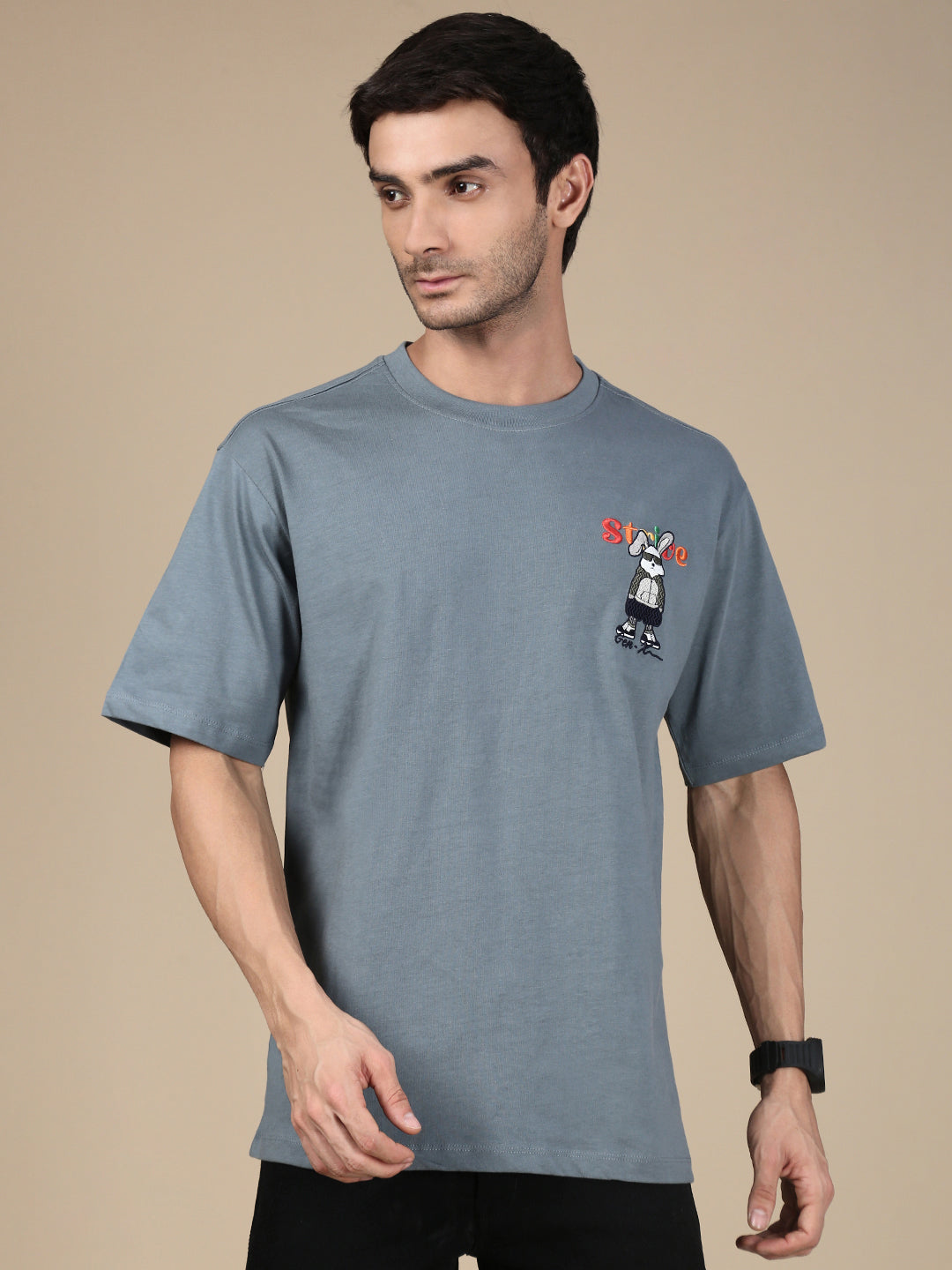 Classic Polo Men's Half Sleeve Dark Grey Crew Neck Slim Fit Printed Dr