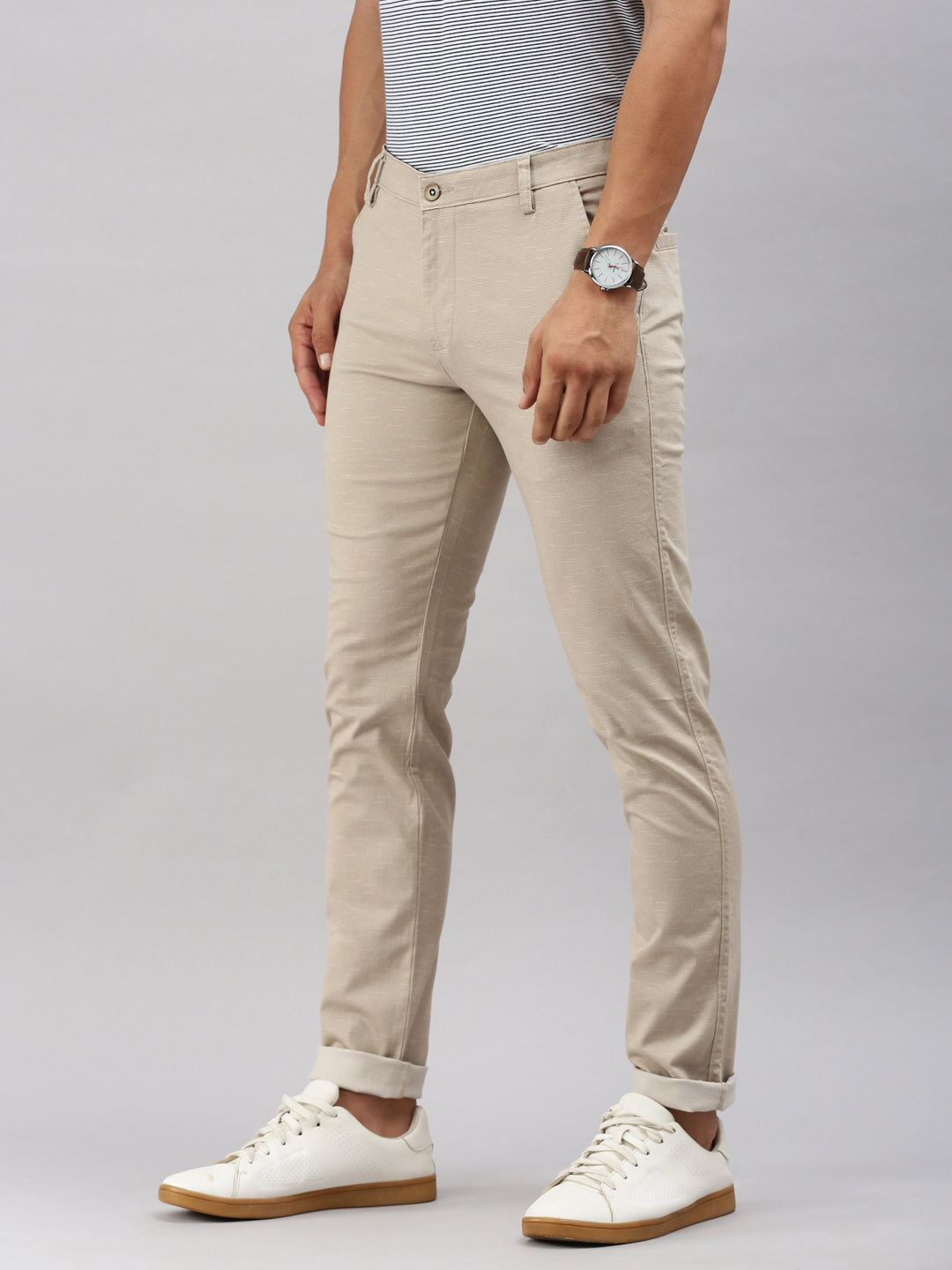 Classic Polo Men's Beige Moderate Fit Solid Trouser | TP2-CL 02 A-BEG-MF-LY