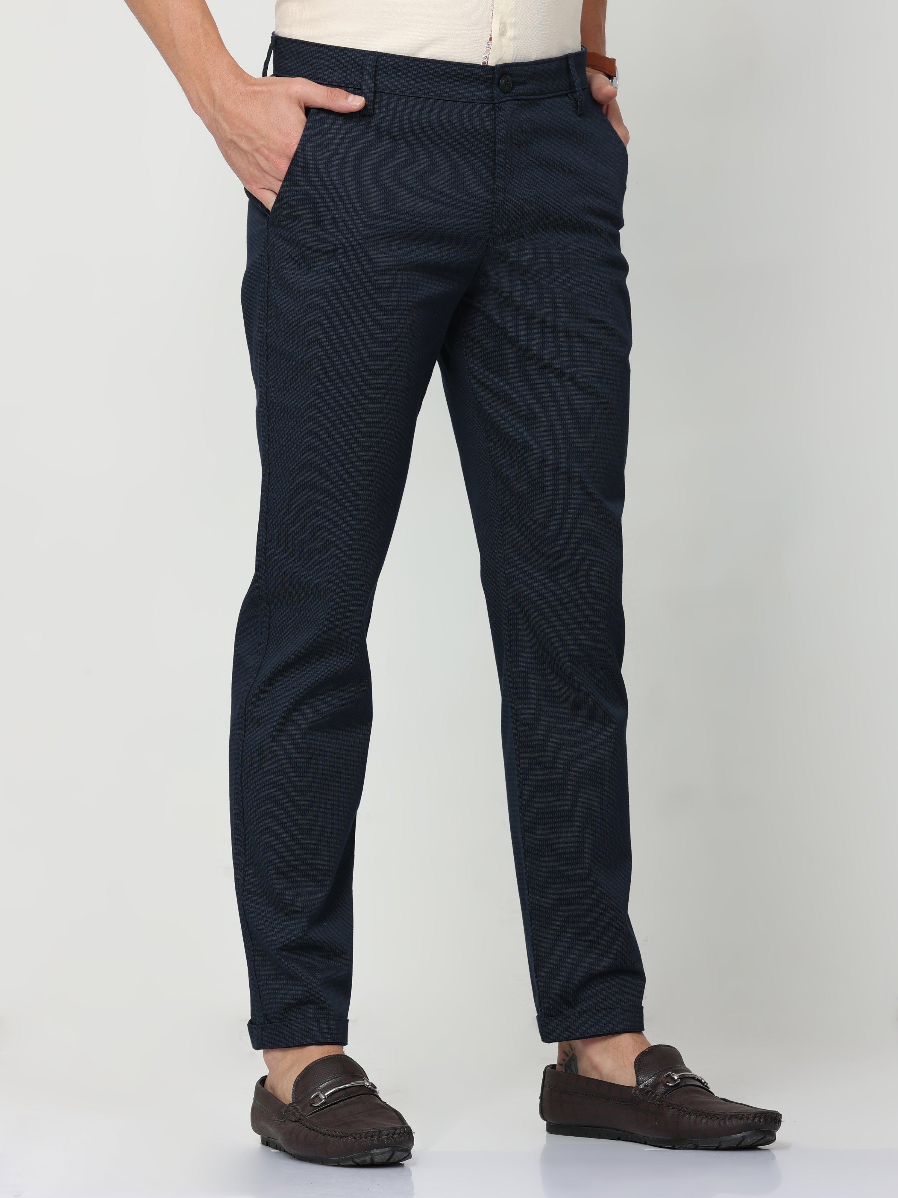 CP BRO Mens Ankle Fit Solid Navy Color Trousers | Tbo2-05 A-Nvy-Af-Ly