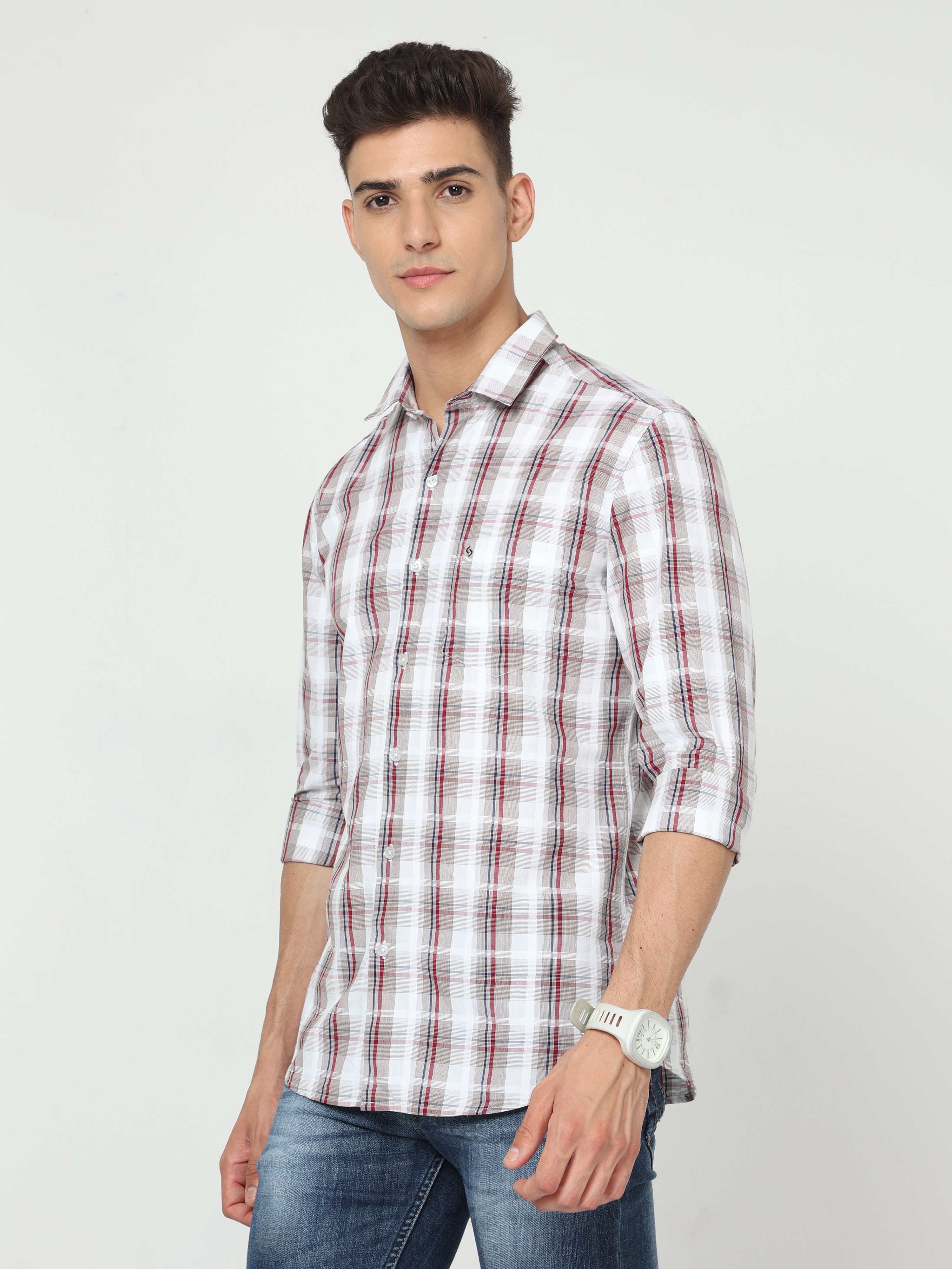 Classic Polo Mens Cotton Full Sleeve Checked Slim Fit Polo Neck Multicolor Woven Shirt | SO1-86 A-FS-CHK