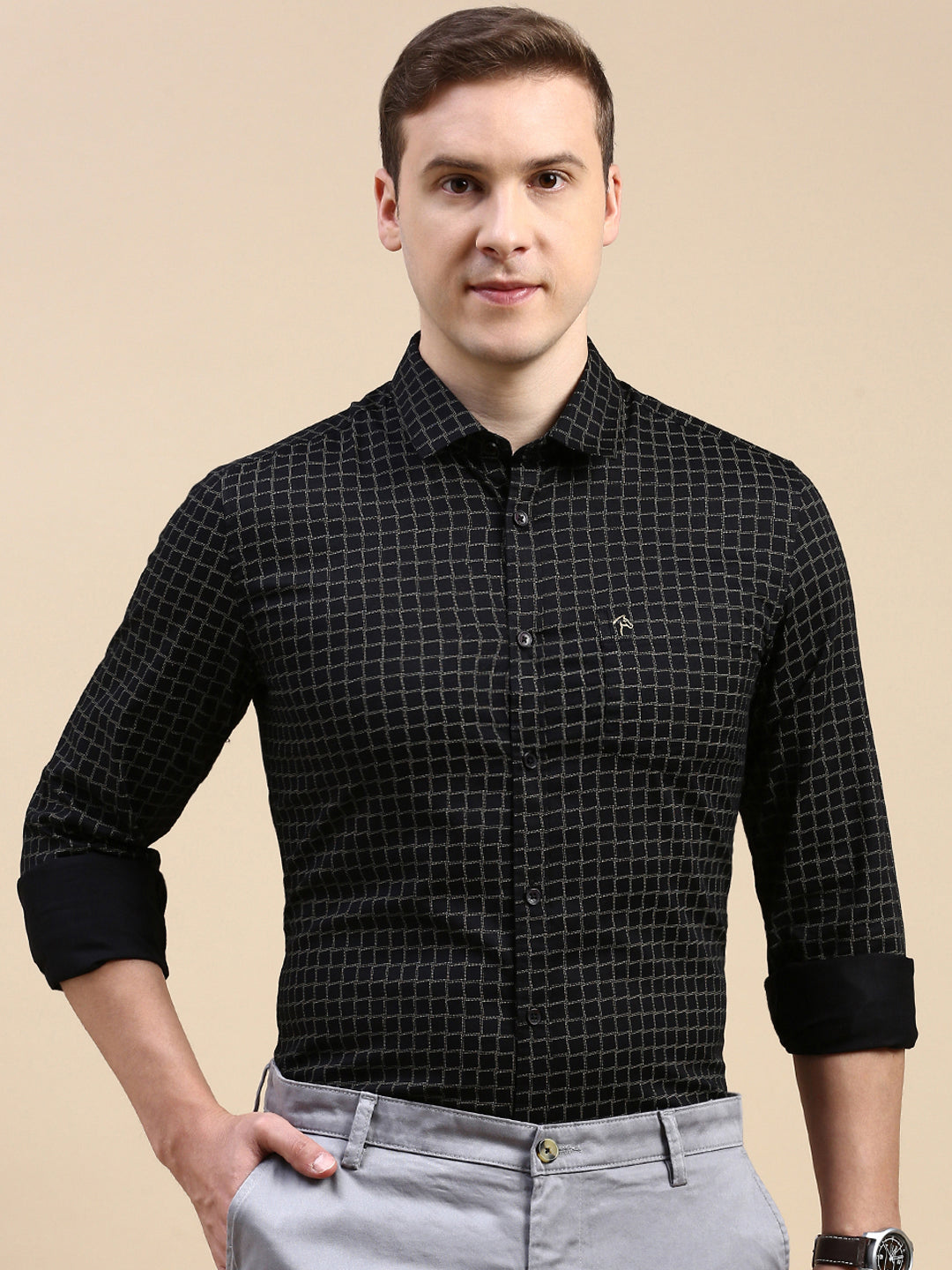 Classic Polo Men's Polo Neck Cotton Black Slim Fit Printed Shirt | SBP1-26B-FS-PRT-BSL