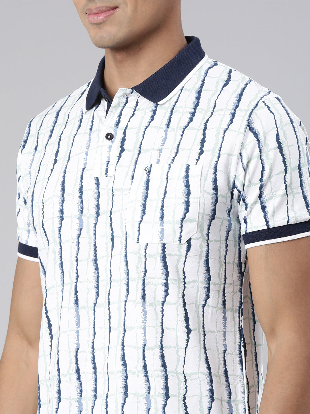 Classic Polo Men's Half Sleeve Blue/White Polo Neck Cotton Blend Slim Fit T-Shirt | BELLO - 303 A SF P