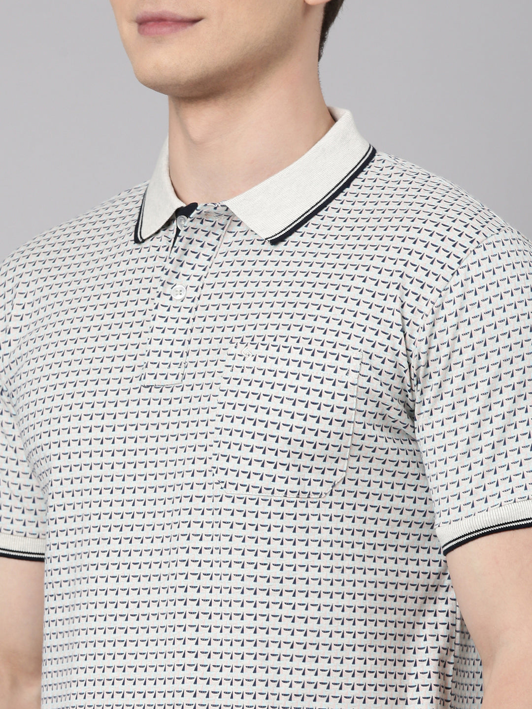 Classic Polo Men's Half Sleeve Grey Polo Neck Slim Fit All Over Print Cotton T-Shirt | BELLO - 341 A SF P